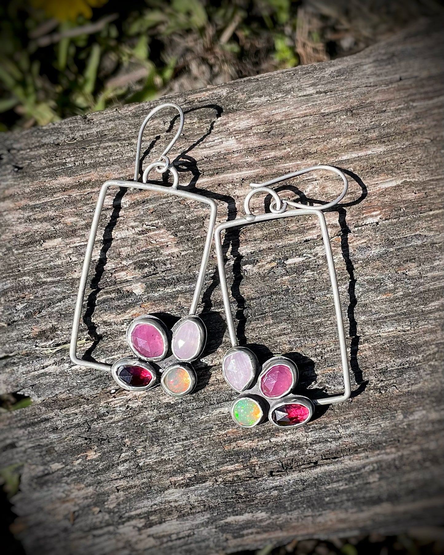 Berry Bloom Rectangle Hoop Earrings