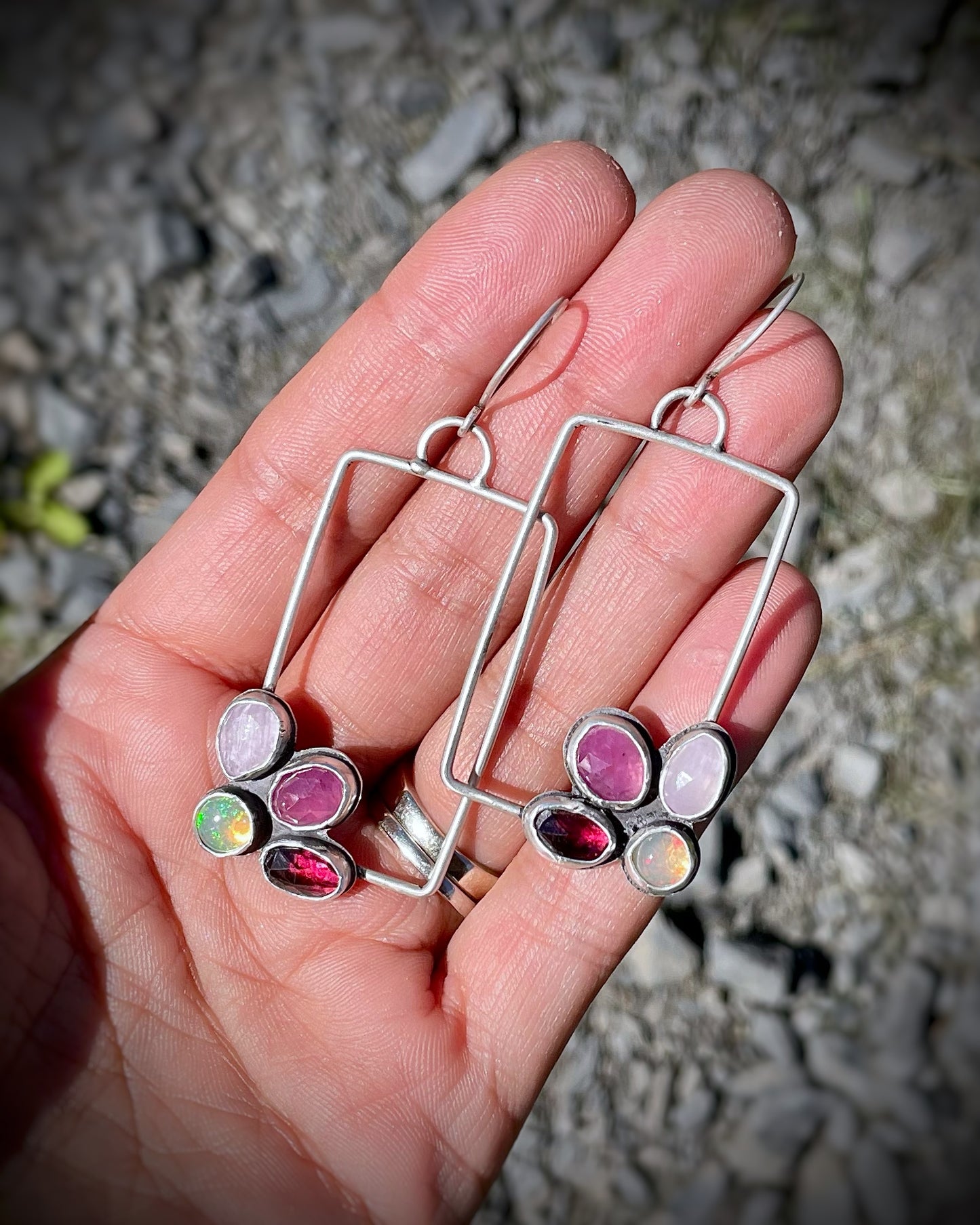 Berry Bloom Rectangle Hoop Earrings