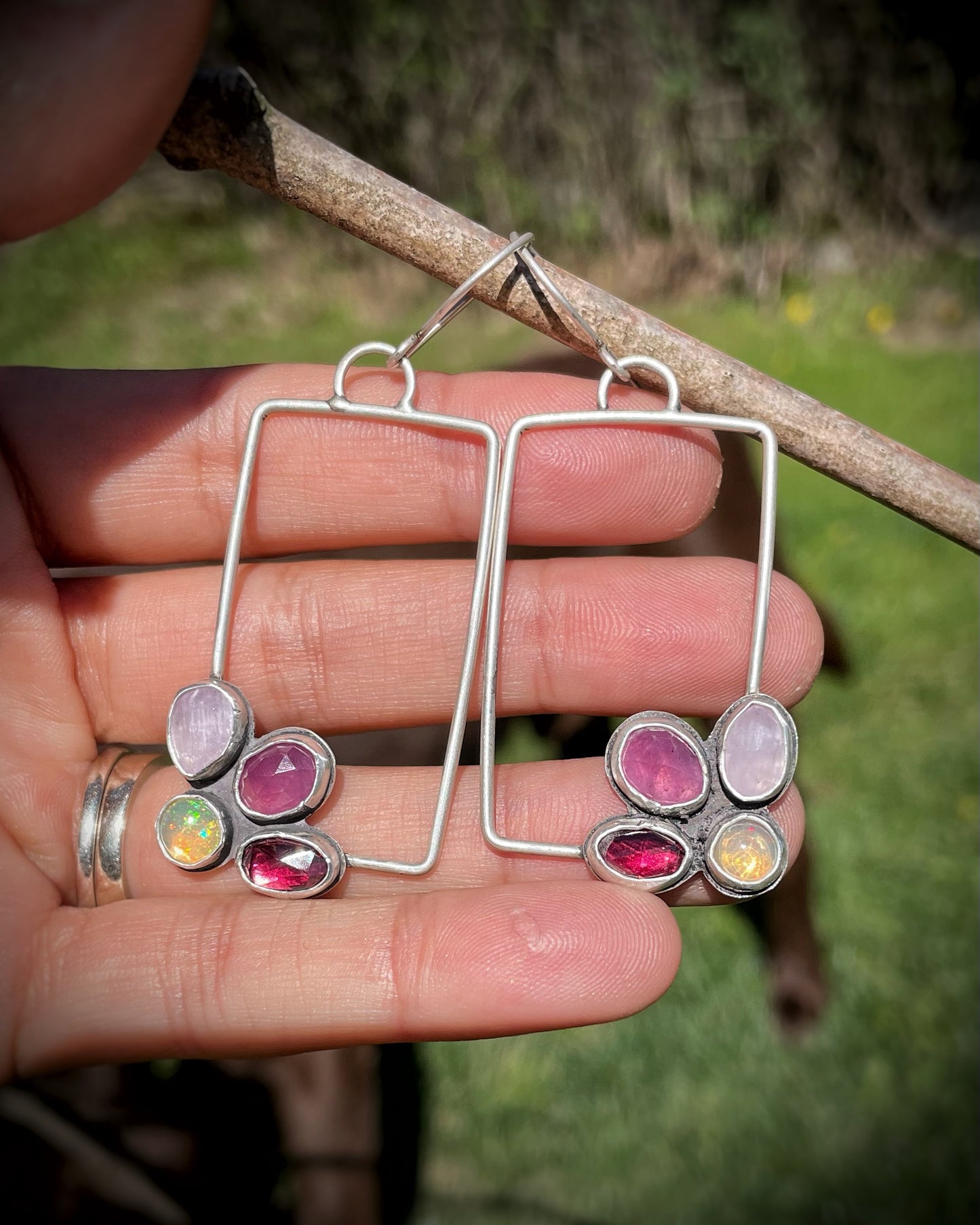 Berry Bloom Rectangle Hoop Earrings