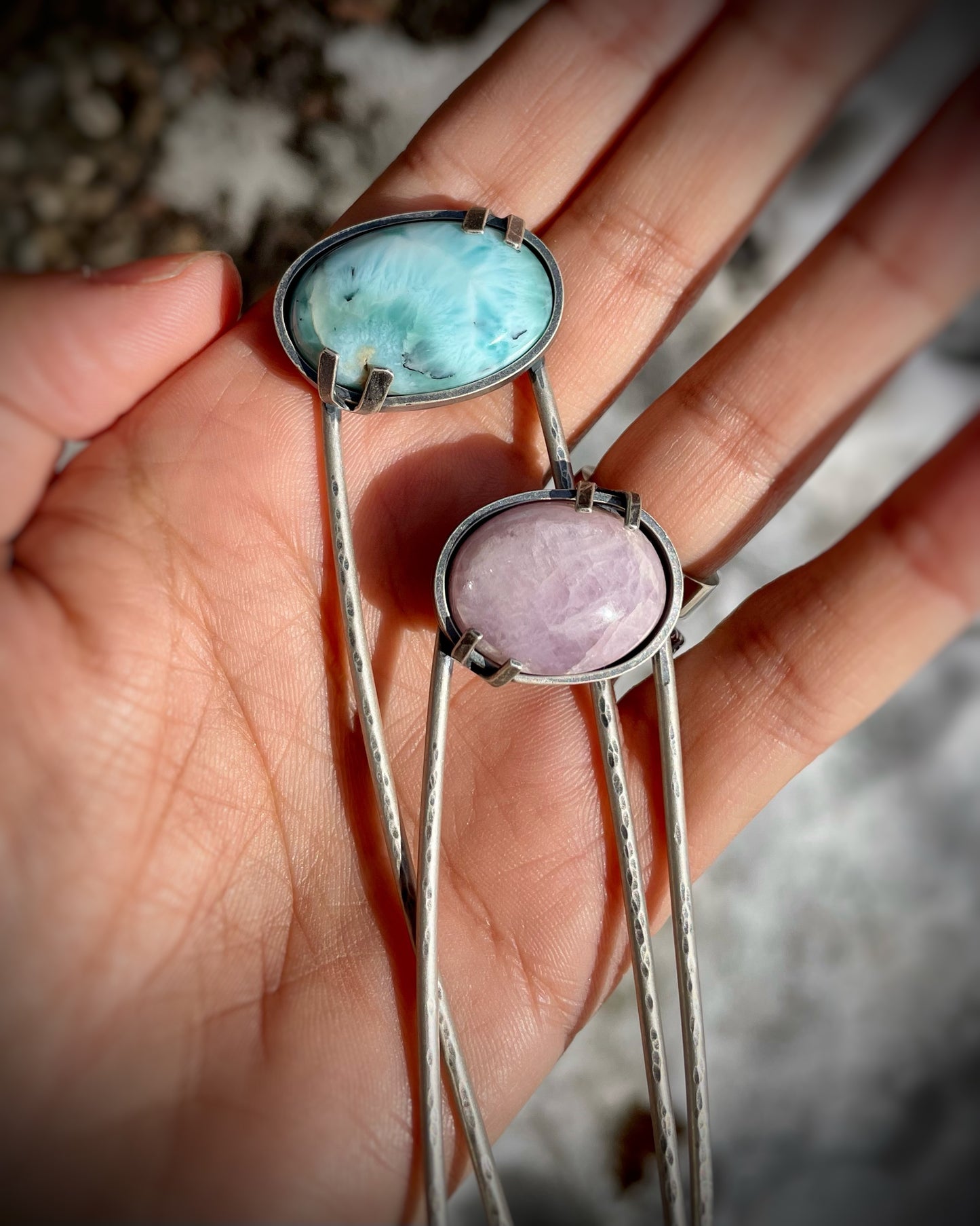 Gemstone Hair Stick – Larimar or Kunzite