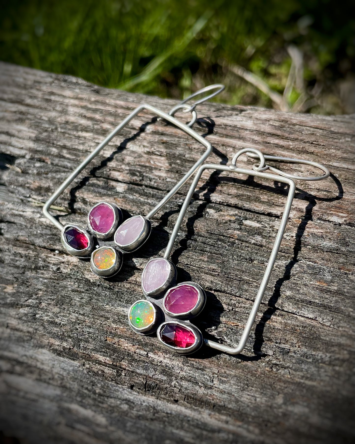Berry Bloom Rectangle Hoop Earrings