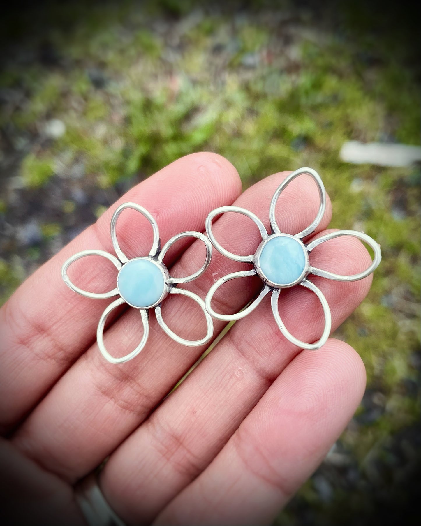 Larimar Flower Studs