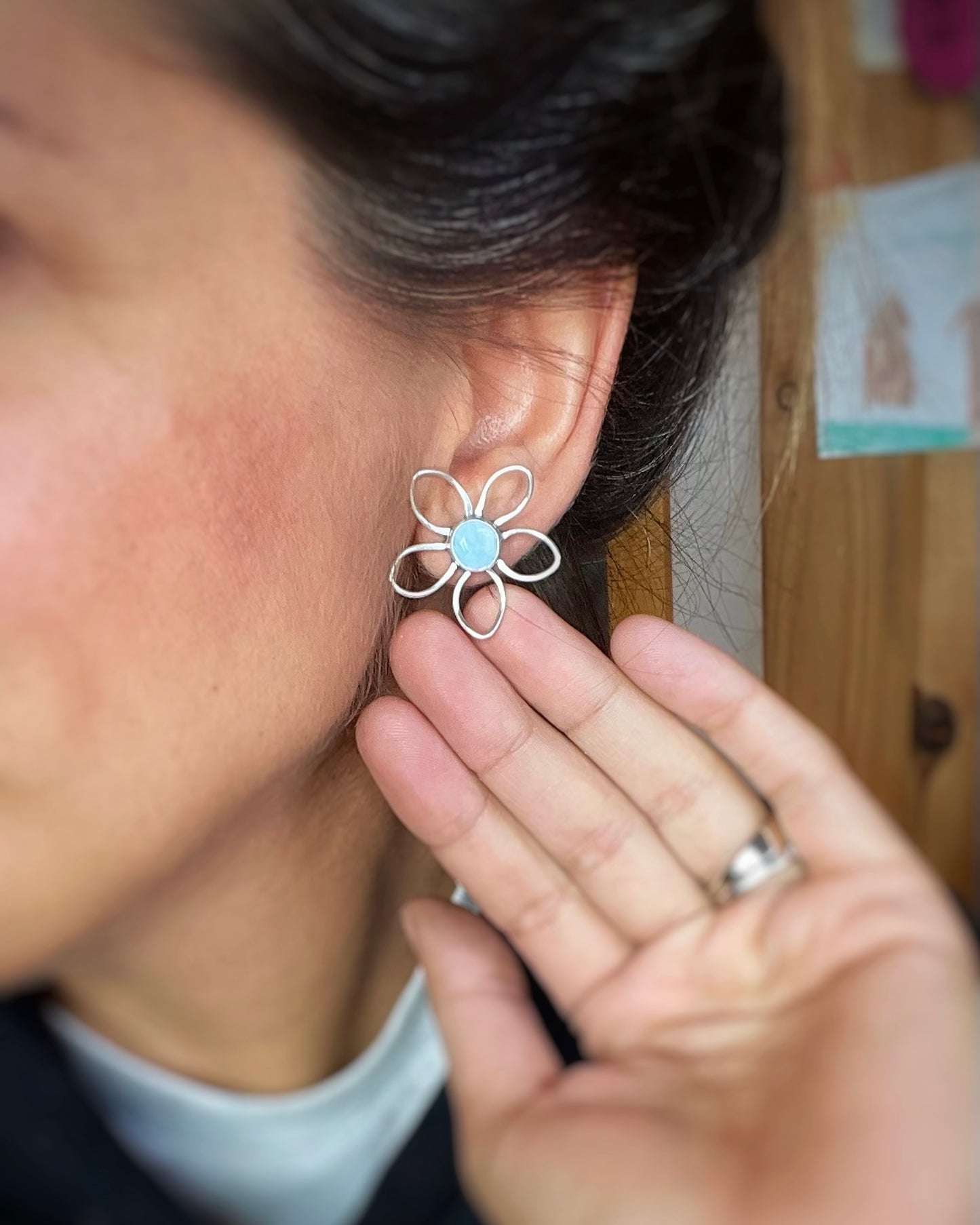 Larimar Flower Studs