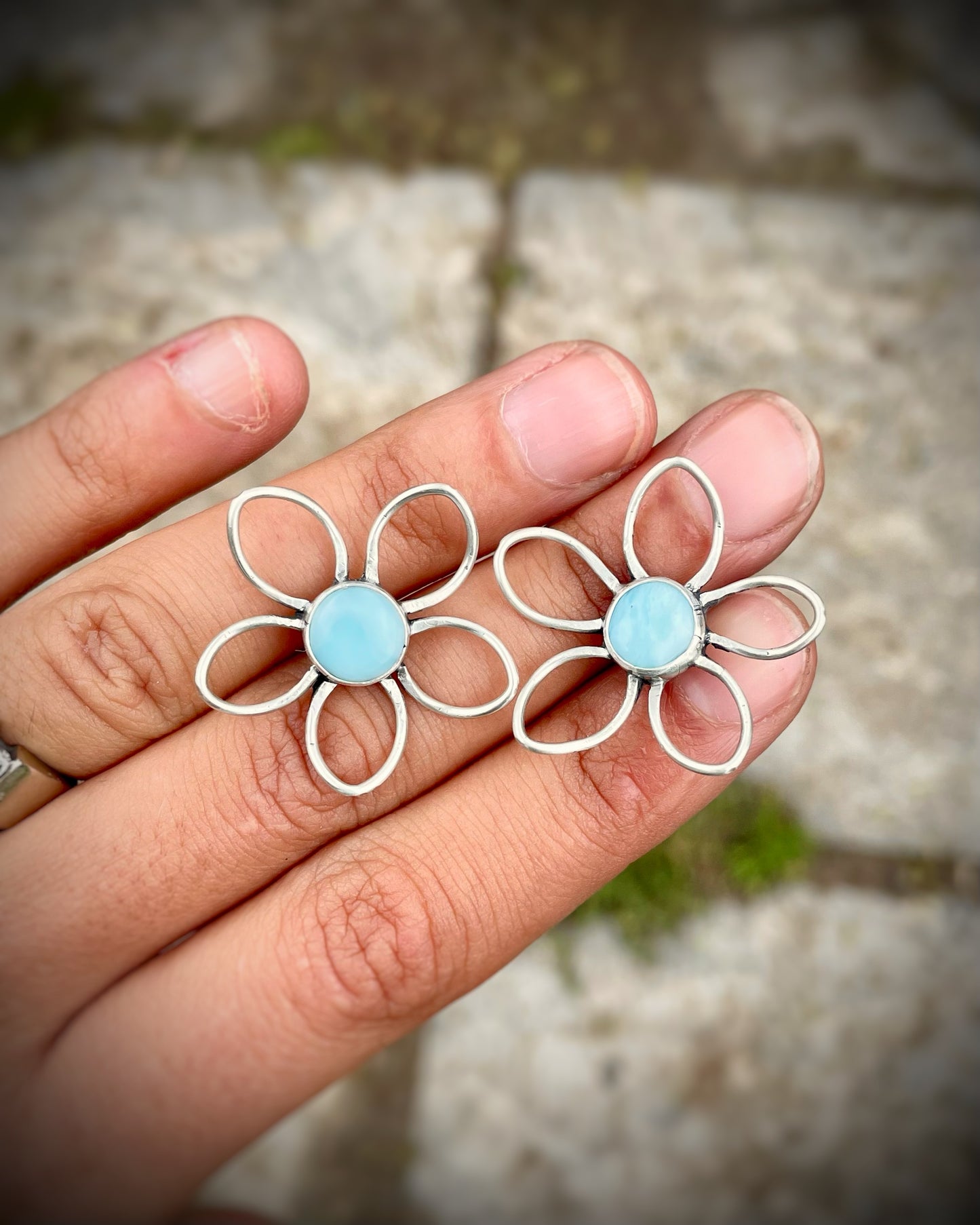 Larimar Flower Studs