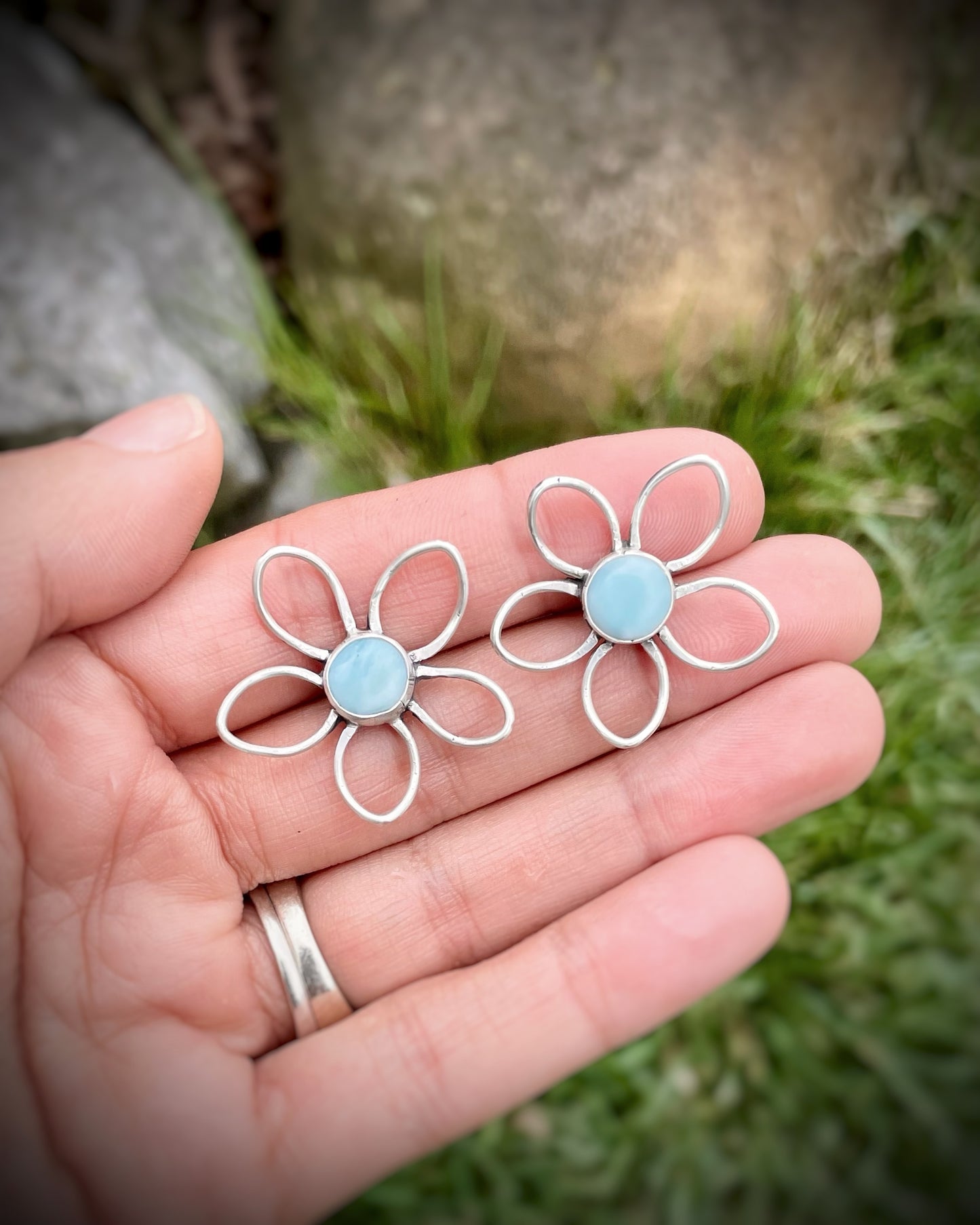 Larimar Flower Studs