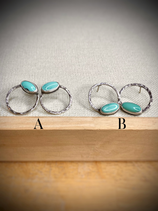 Hammered Hoop and Turquoise Studs