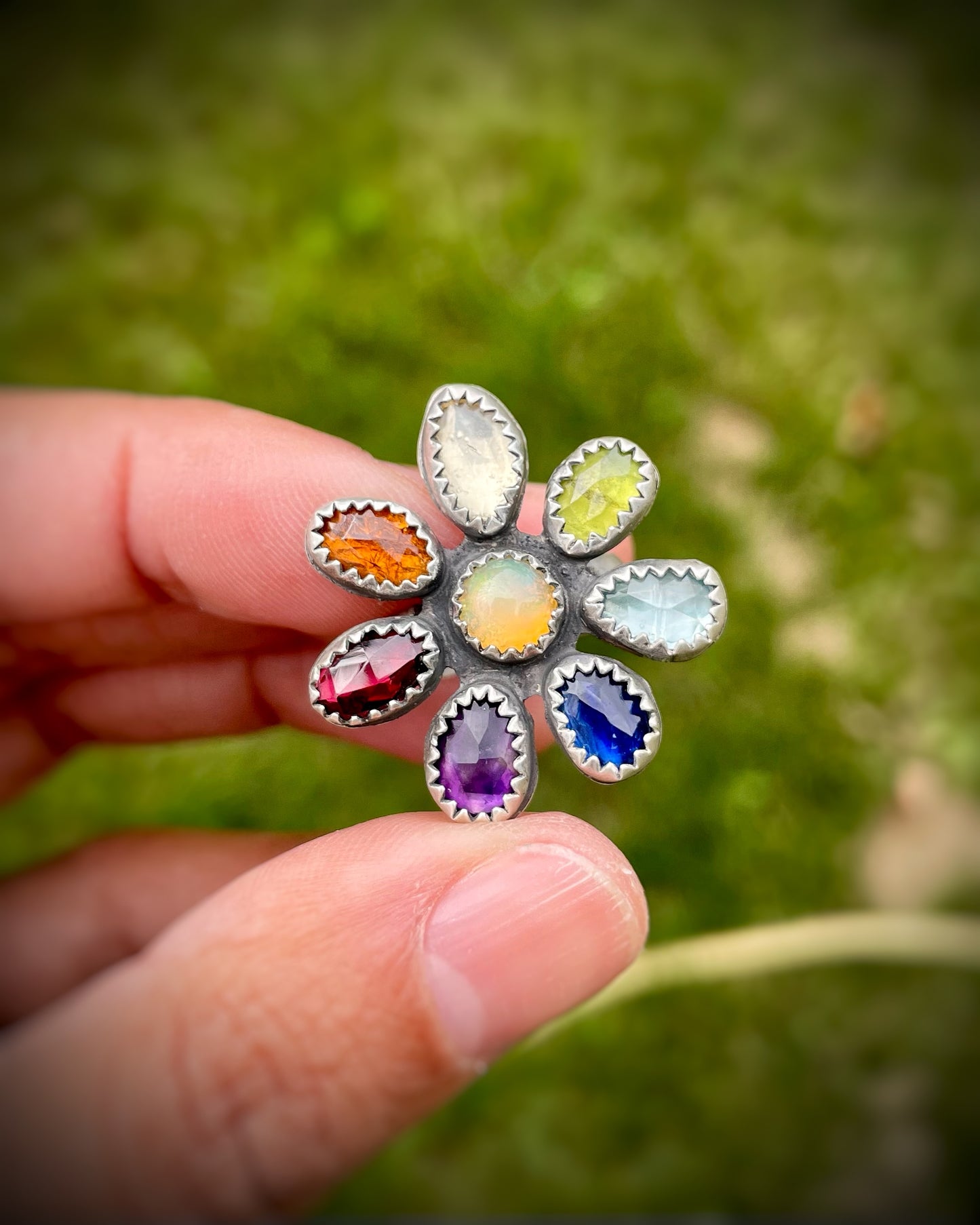 Rainbow Bloom Statement Ring
