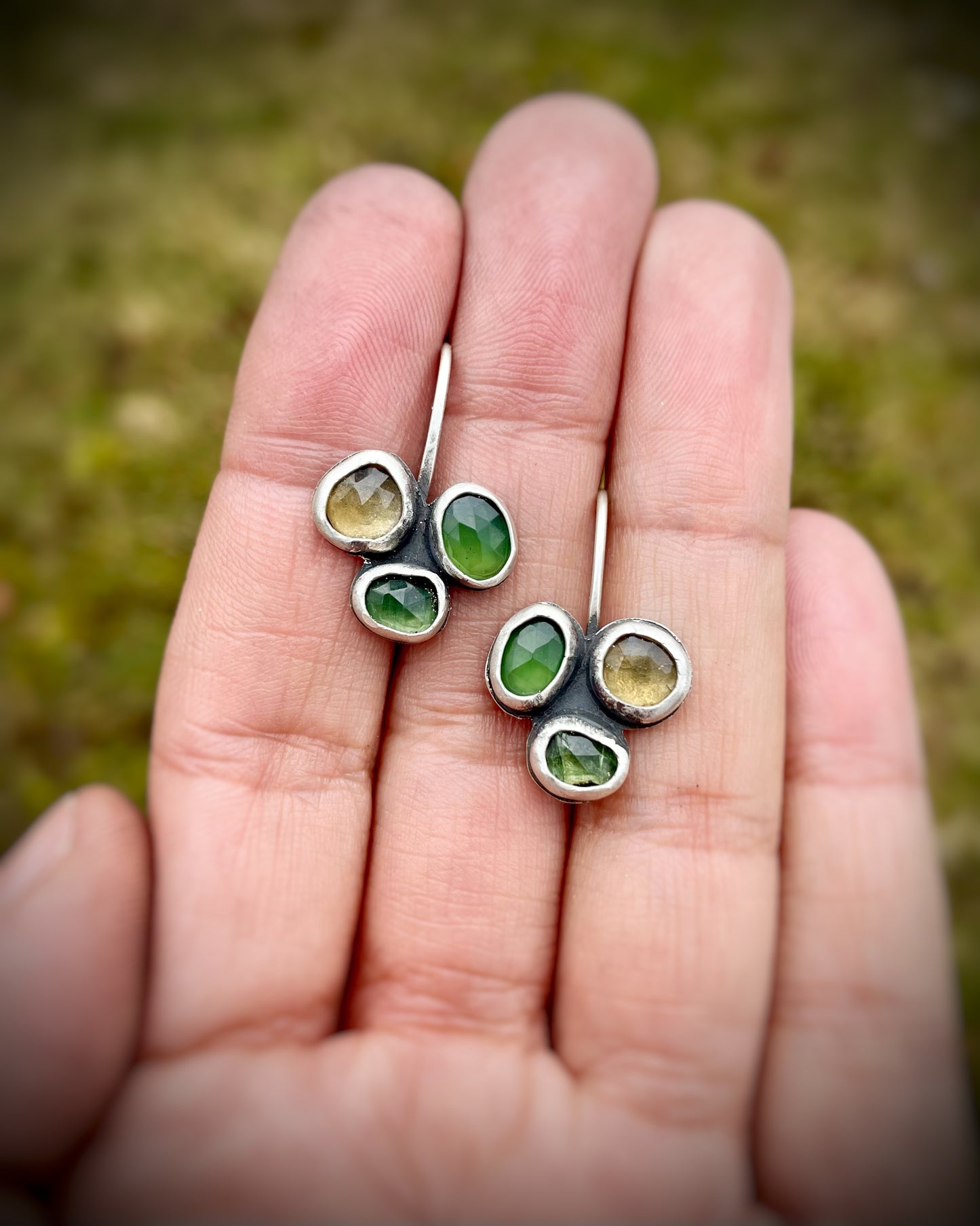 Gemstone Cluster Drop Earrings