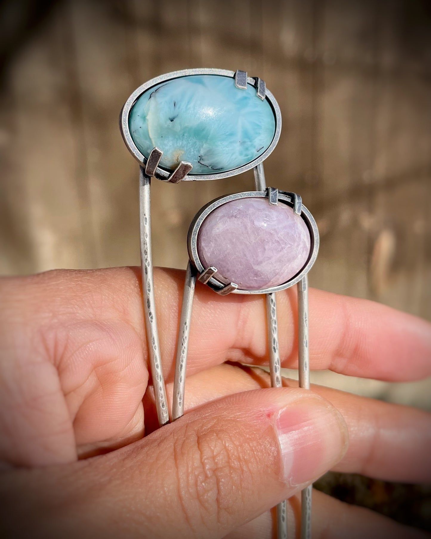 Gemstone Hair Stick – Larimar or Kunzite