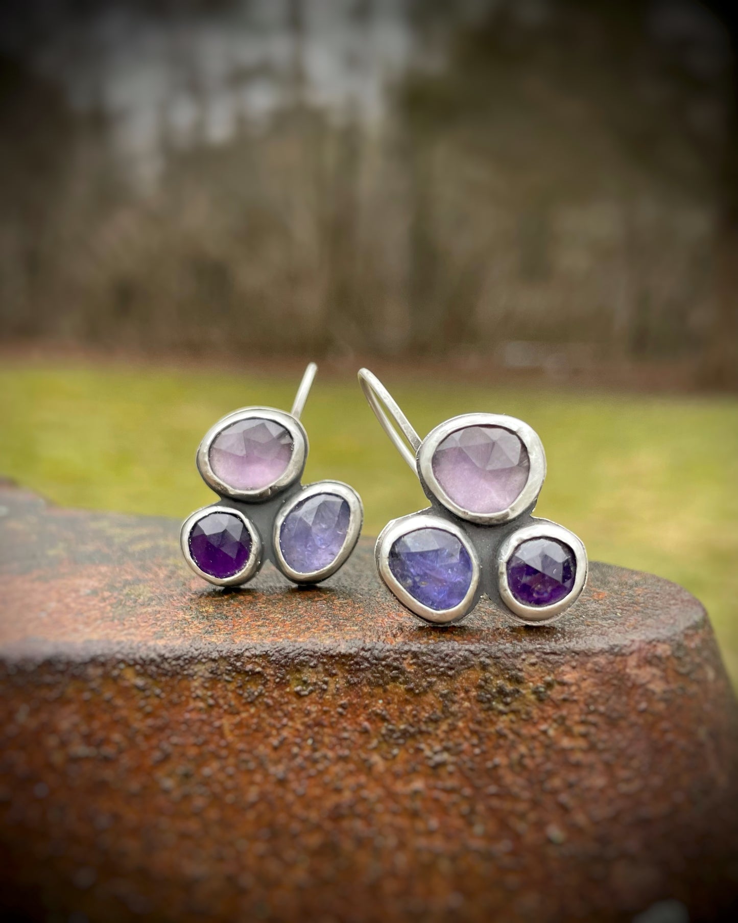 Gemstone Cluster Drop Earrings