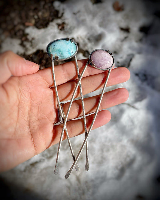 Gemstone Hair Stick – Larimar or Kunzite