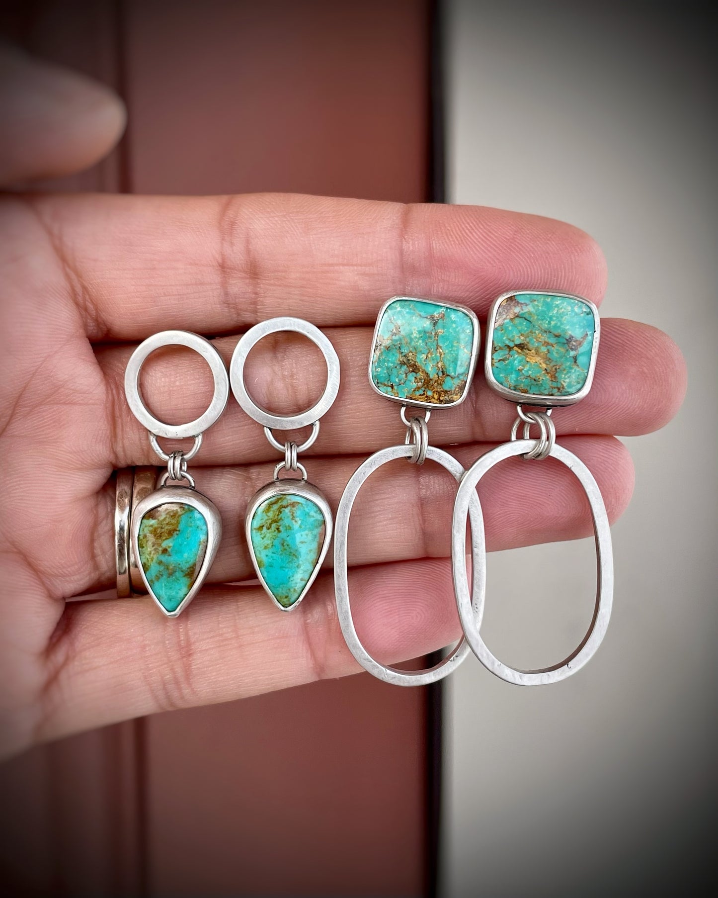 Mexican Turquoise Mixed Shape Dangle Earrings