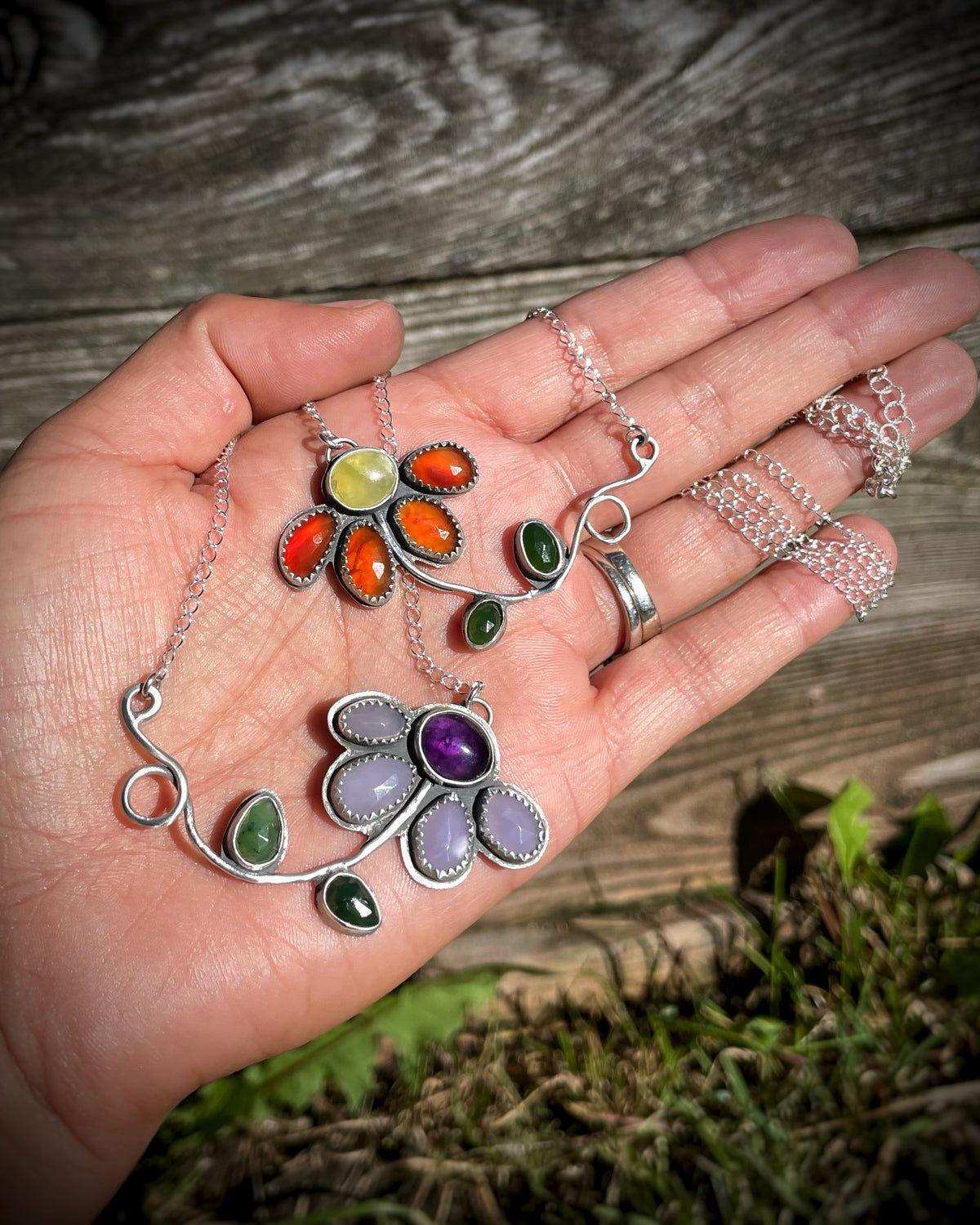 Wilted Flower Gemstone Necklace
