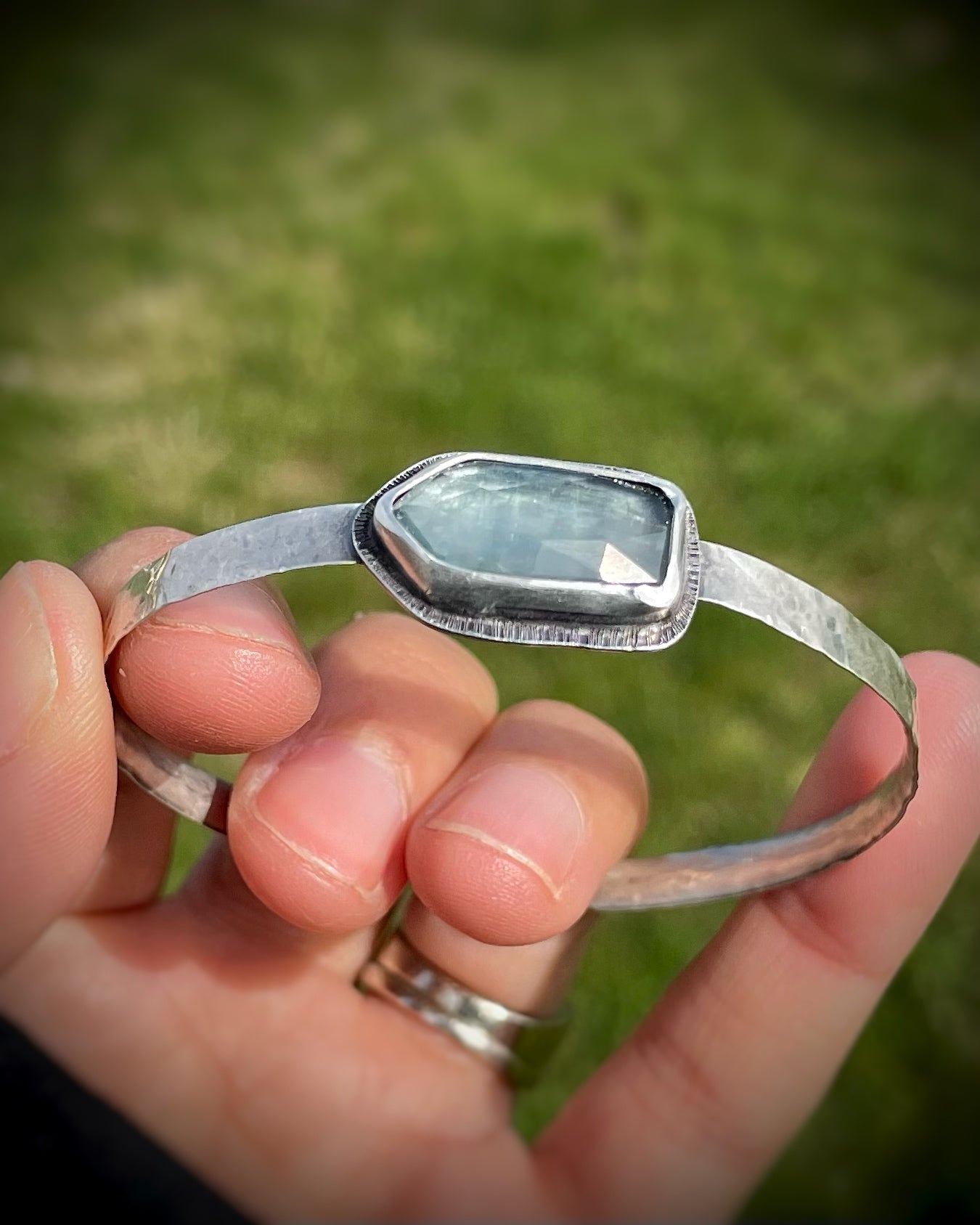 Aqua Kyanite Geometric-Stone Cuff