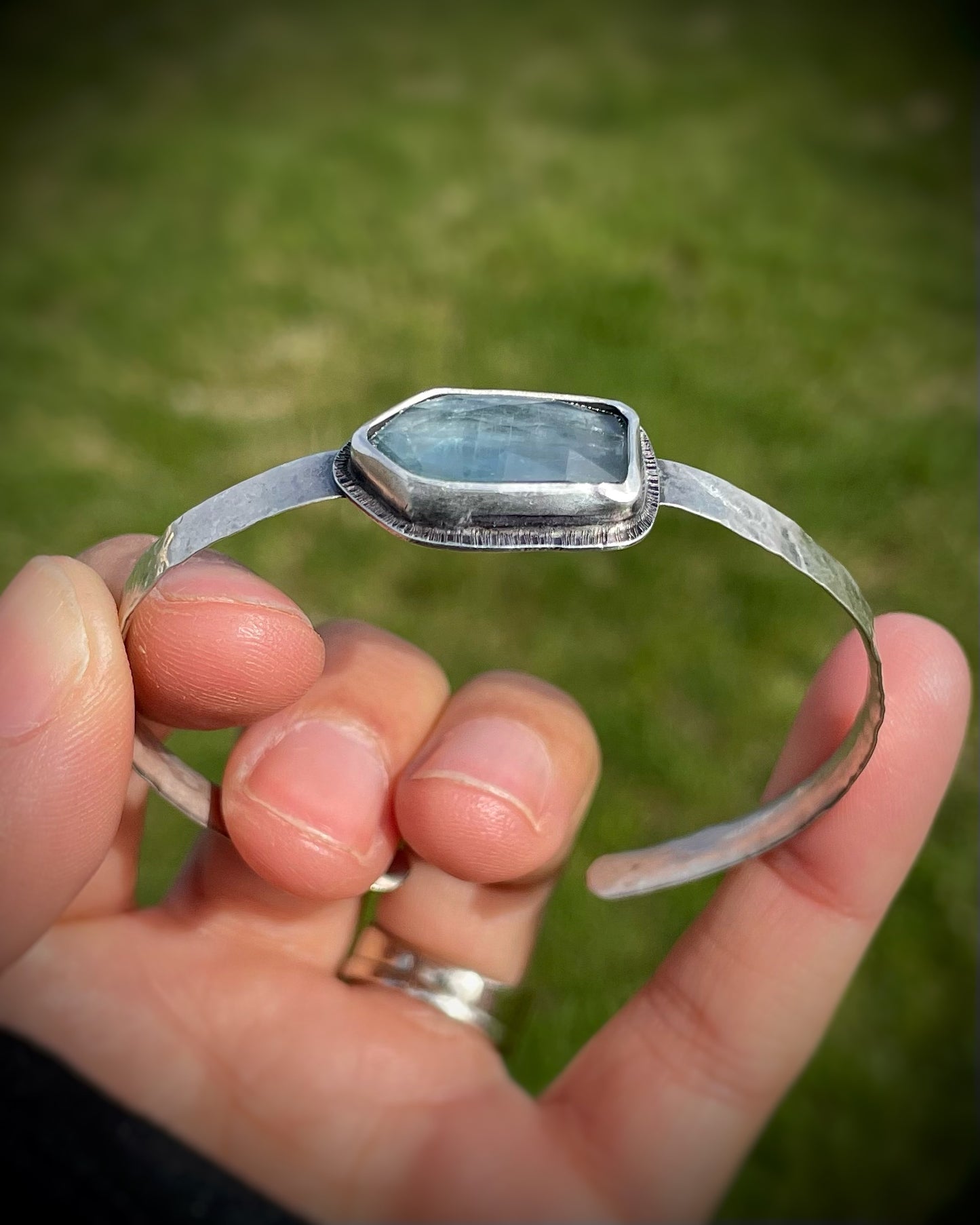 Aqua Kyanite Geometric-Stone Cuff