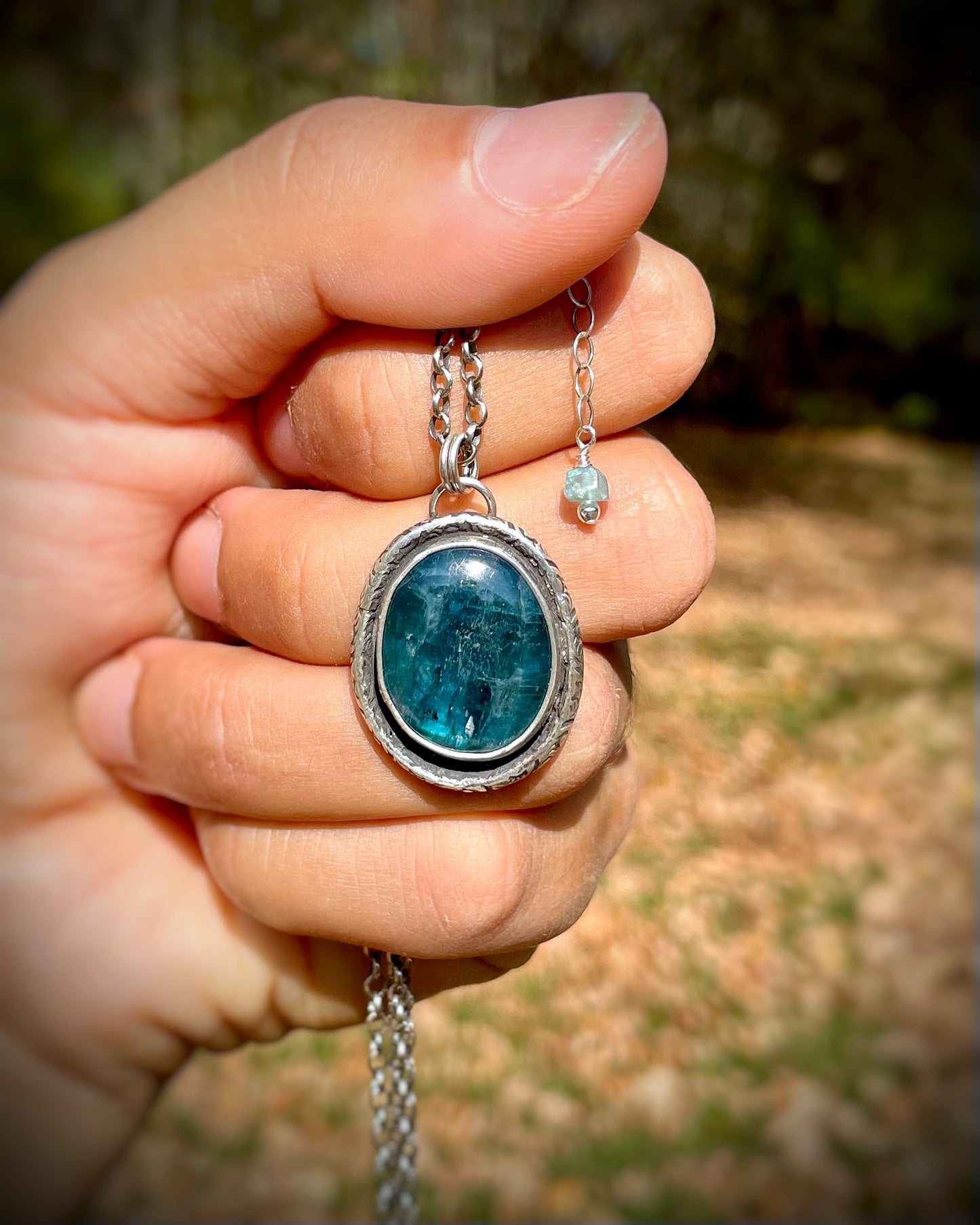 Patterned Border Gemstone Pendants