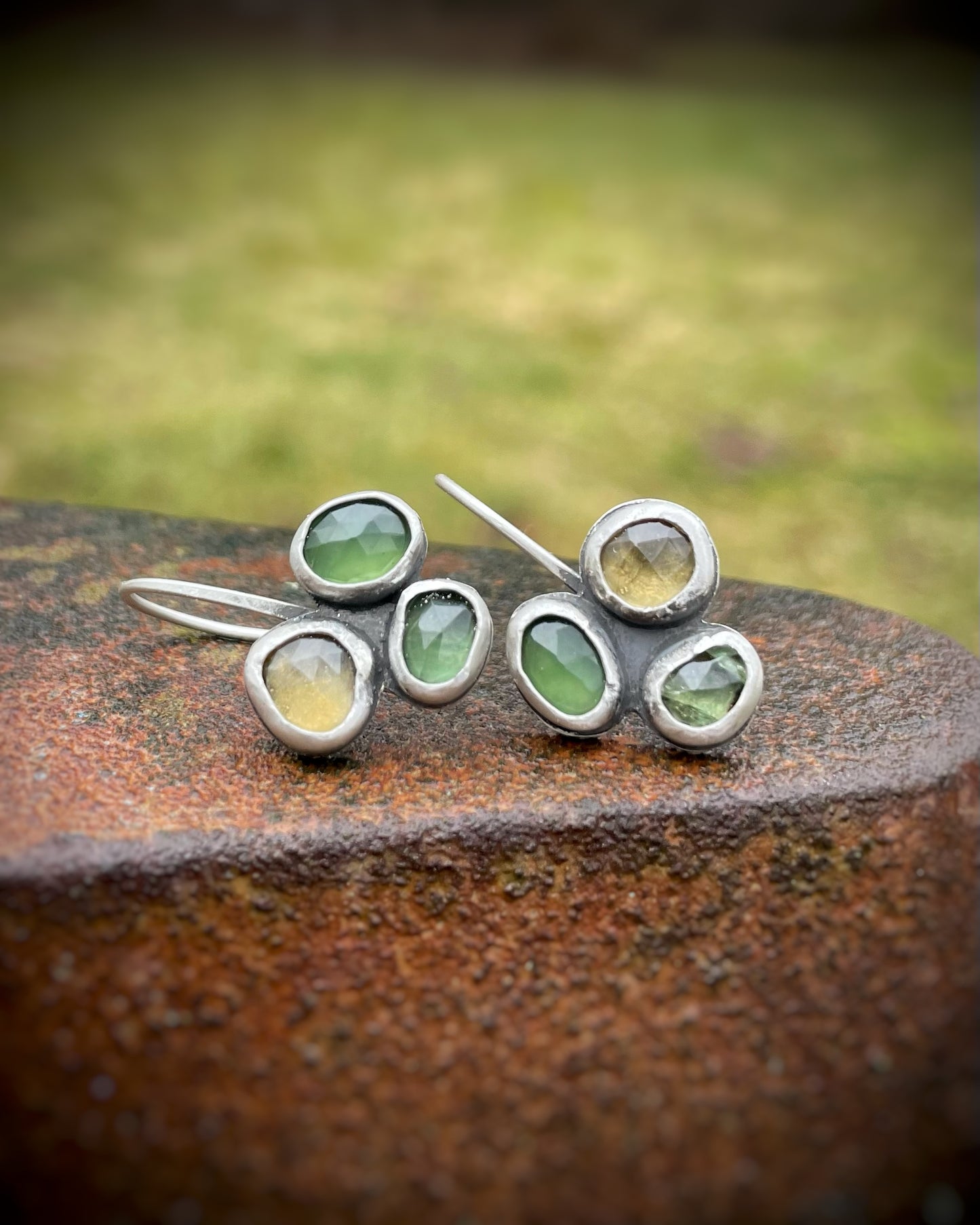 Gemstone Cluster Drop Earrings