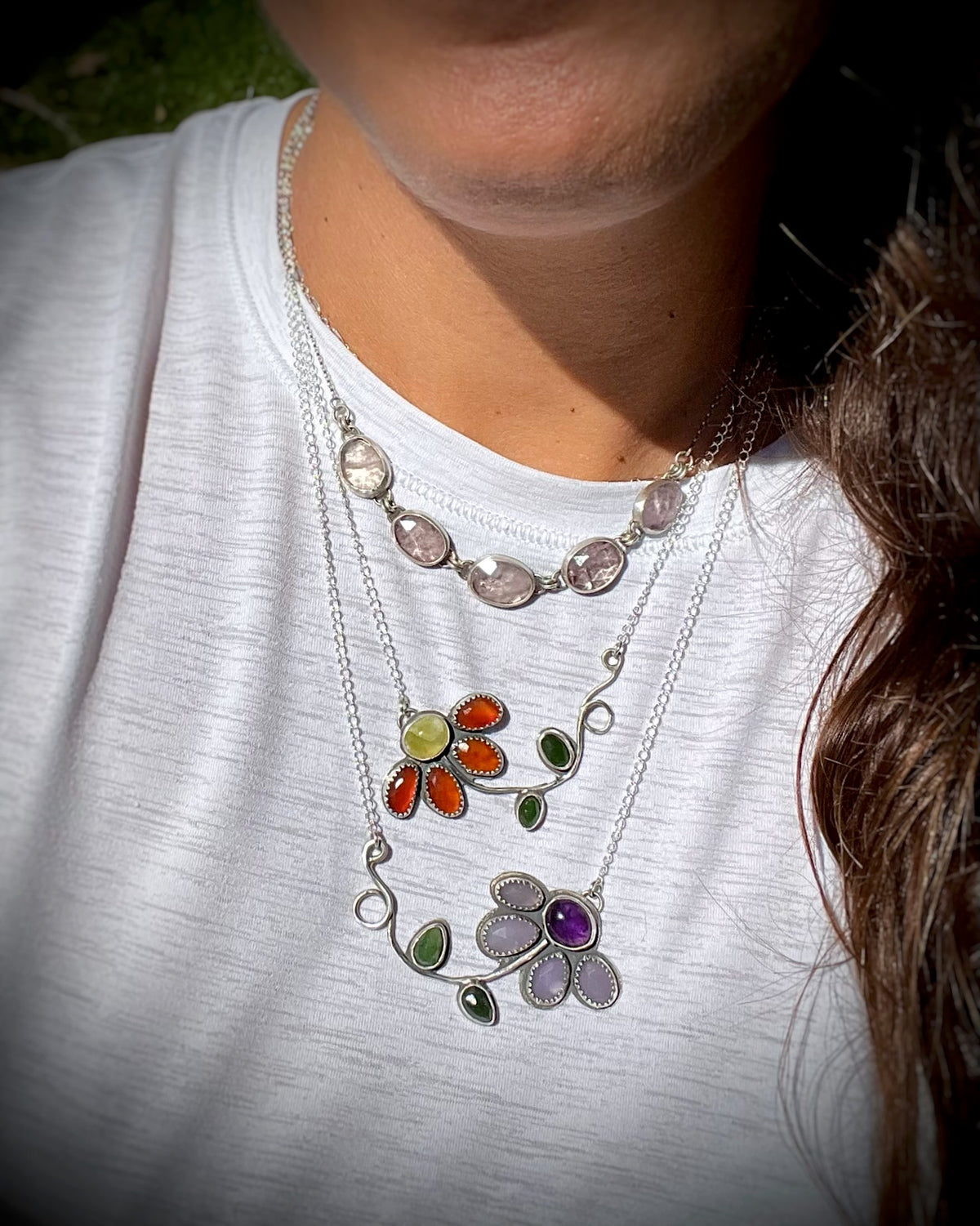 Wilted Flower Gemstone Necklace