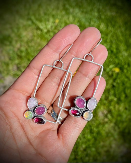 Berry Bloom Rectangle Hoop Earrings