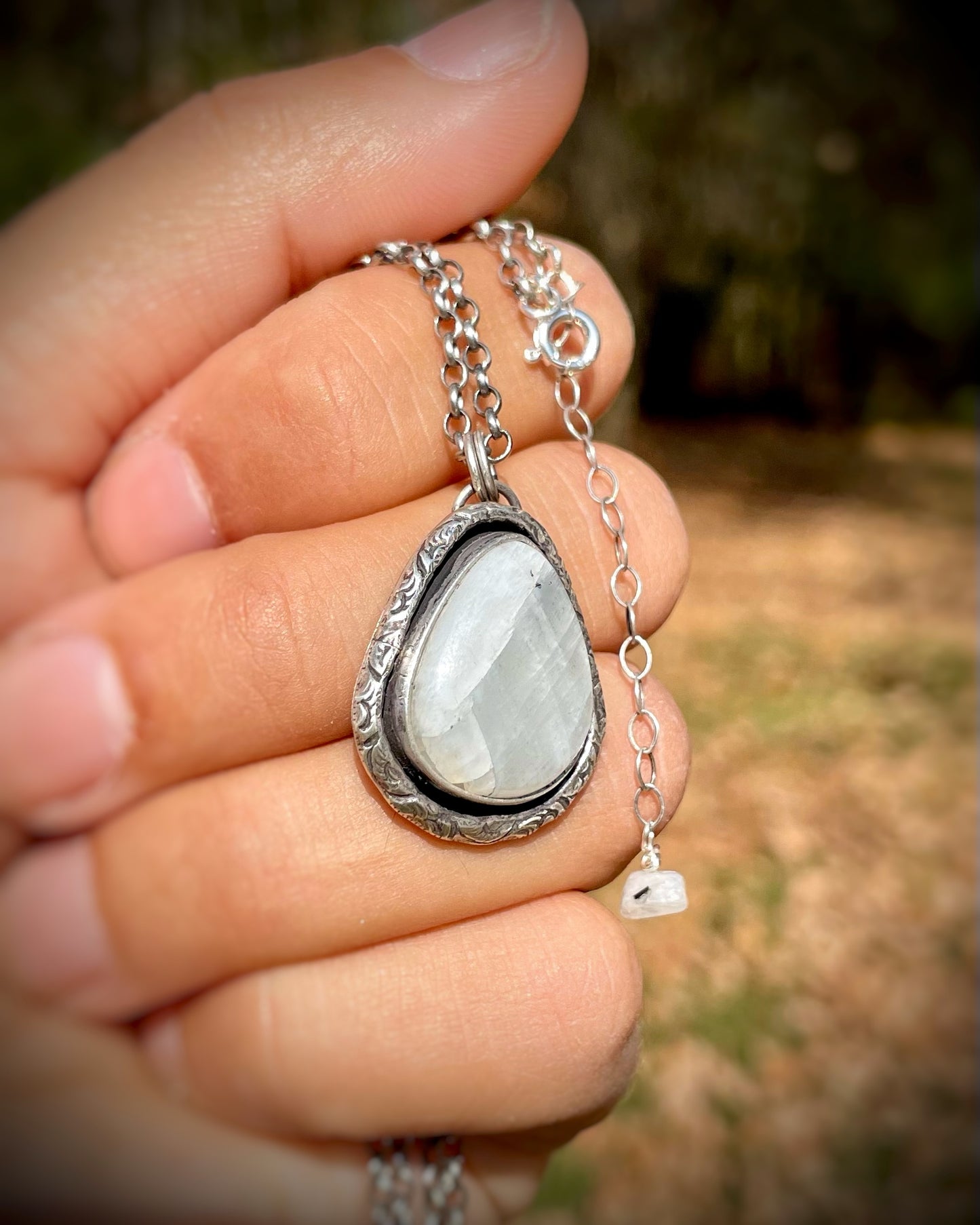 Patterned Border Gemstone Pendants