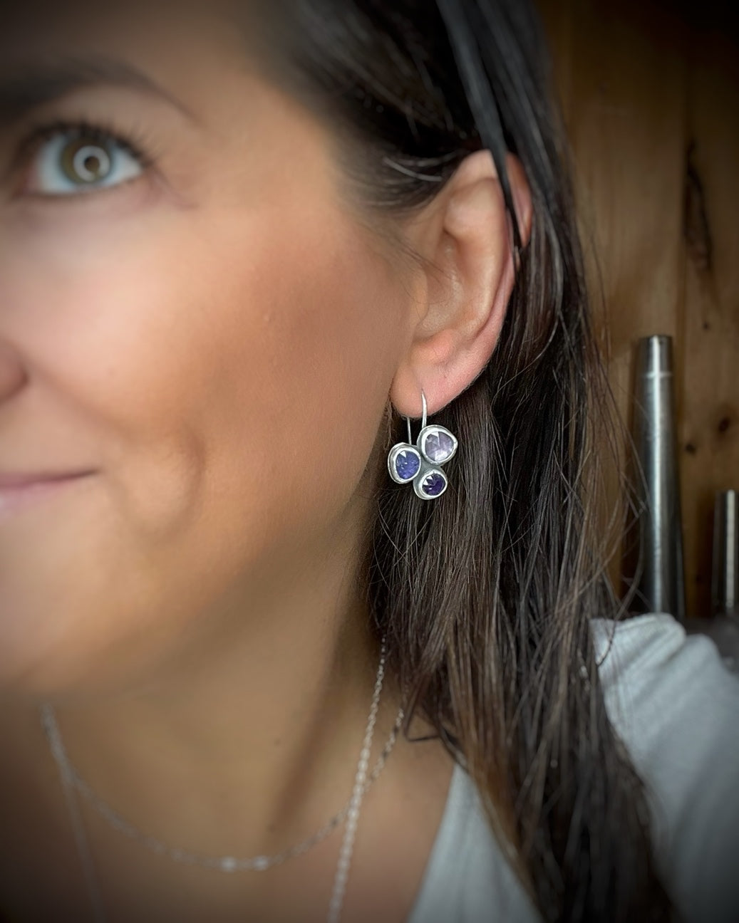 Gemstone Cluster Drop Earrings