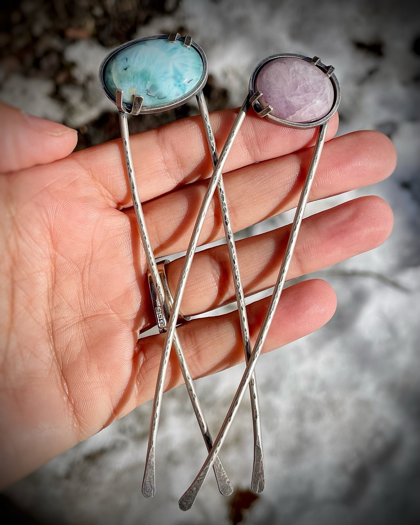 Gemstone Hair Stick – Larimar or Kunzite