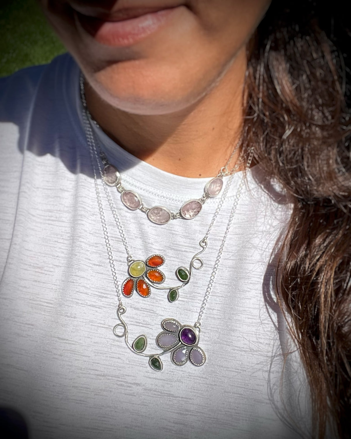 Wilted Flower Gemstone Necklace