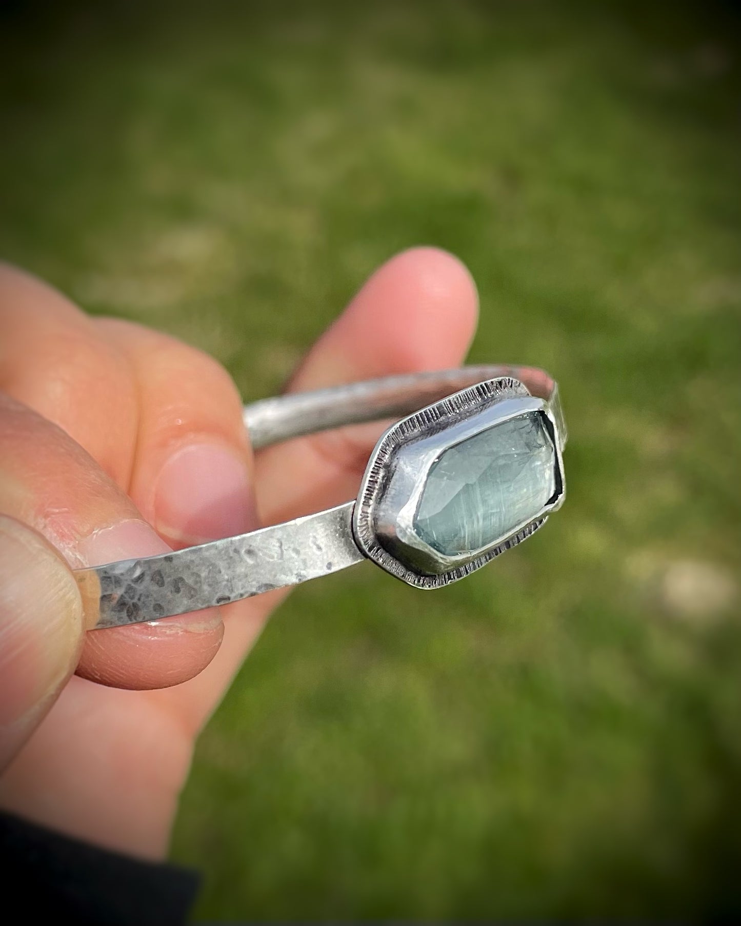 Aqua Kyanite Geometric-Stone Cuff