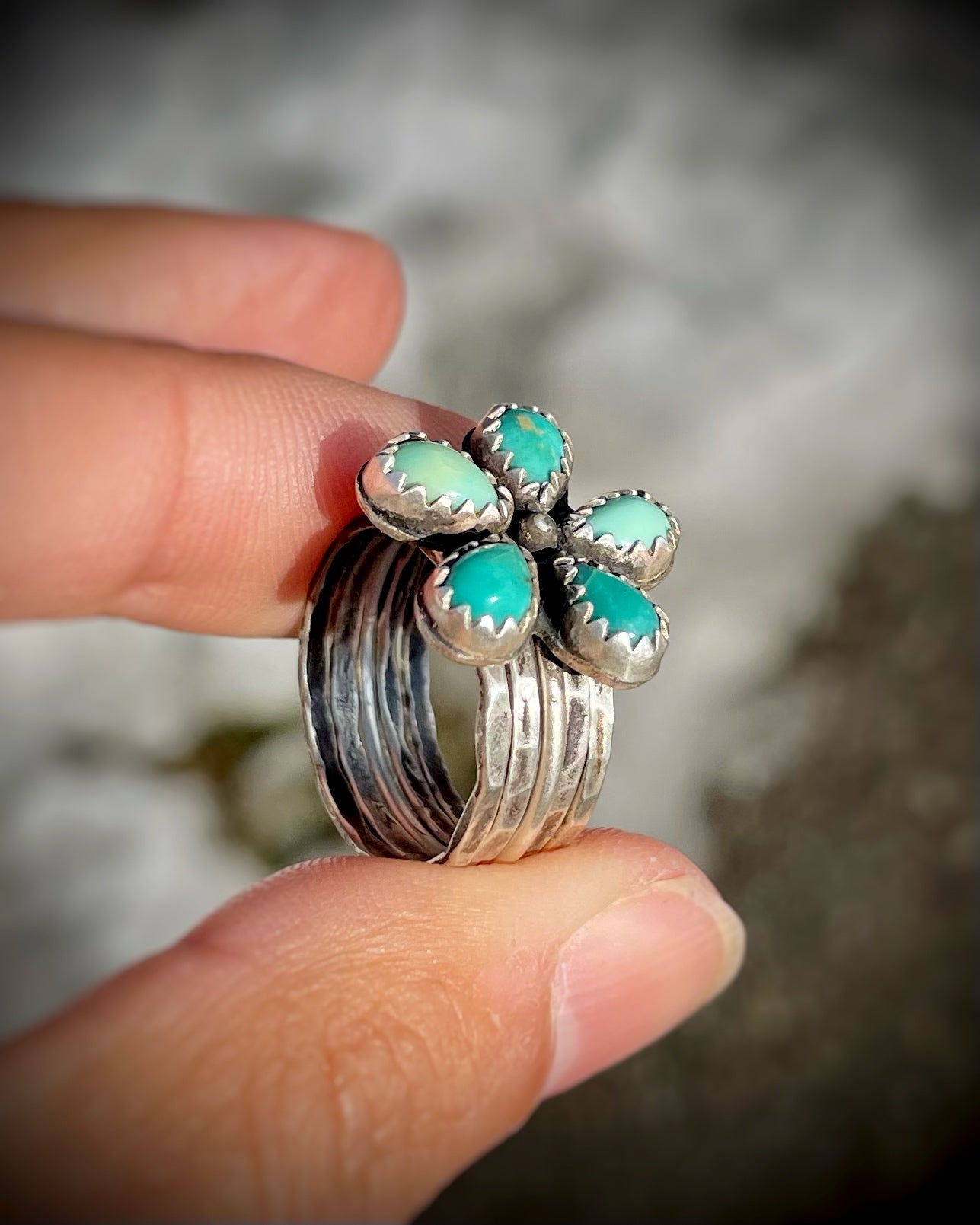 Kingman Turquoise Flower Stacker Set