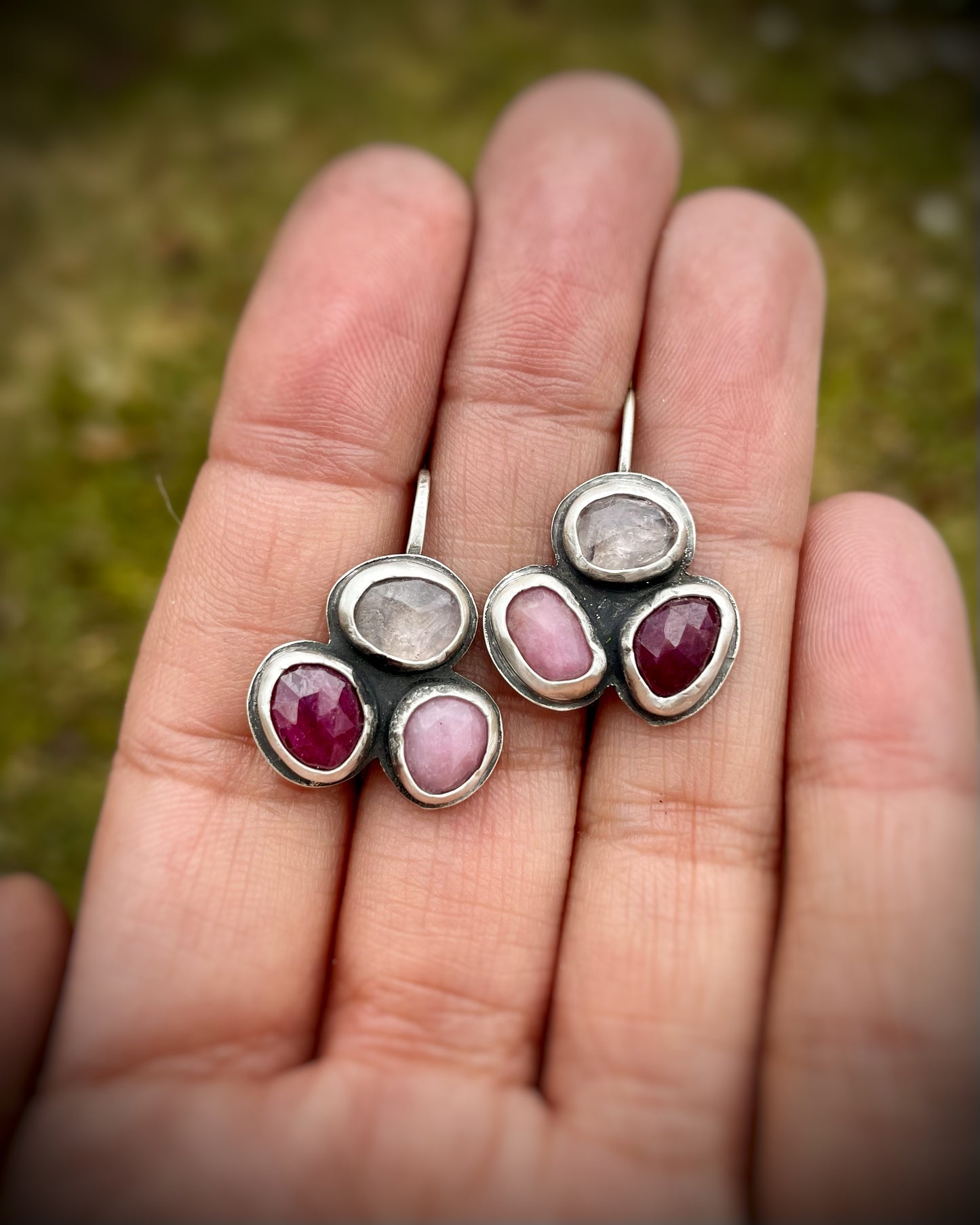 Gemstone Cluster Drop Earrings