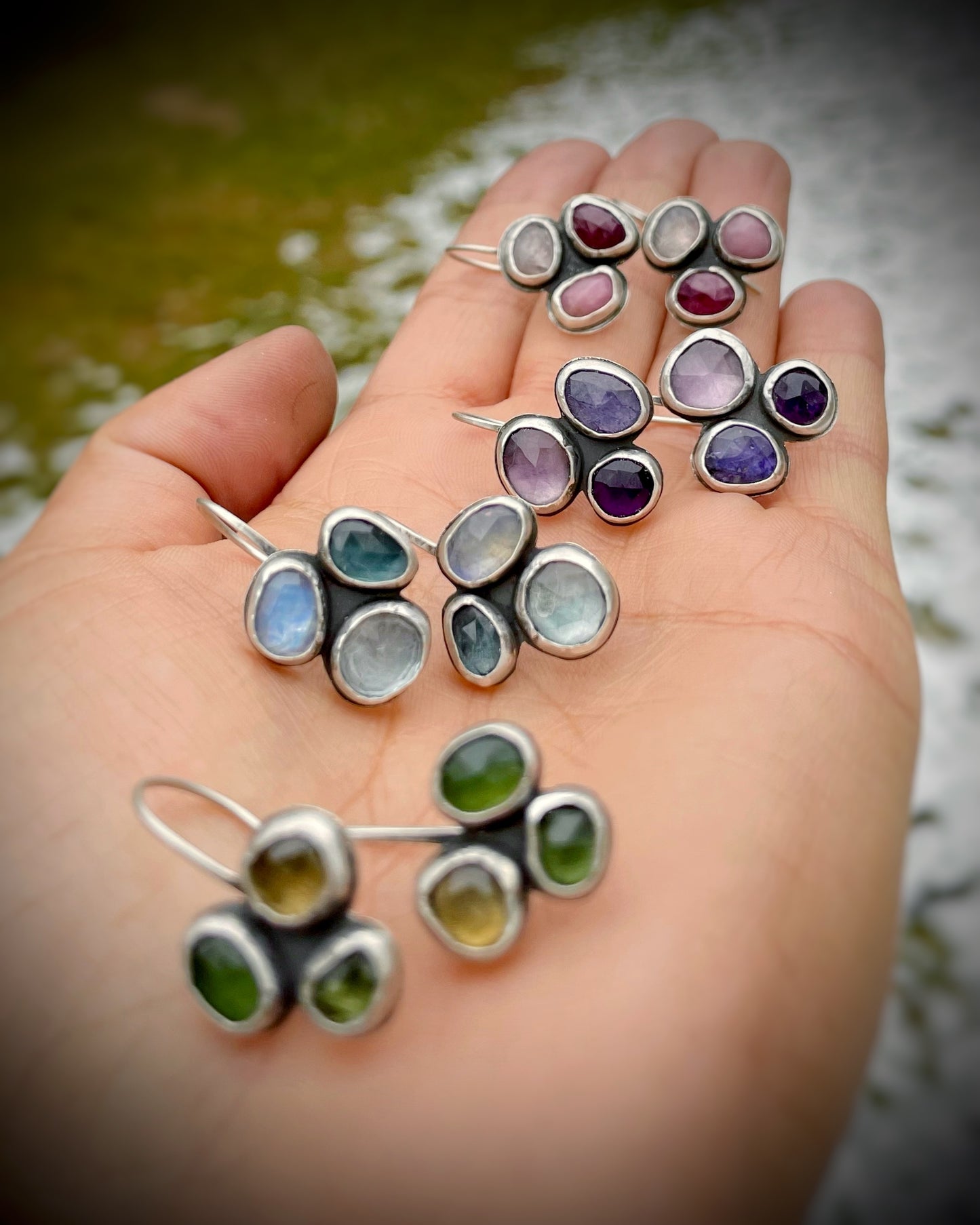 Gemstone Cluster Drop Earrings