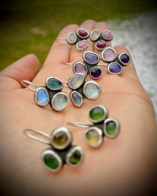 Gemstone Cluster Drop Earrings