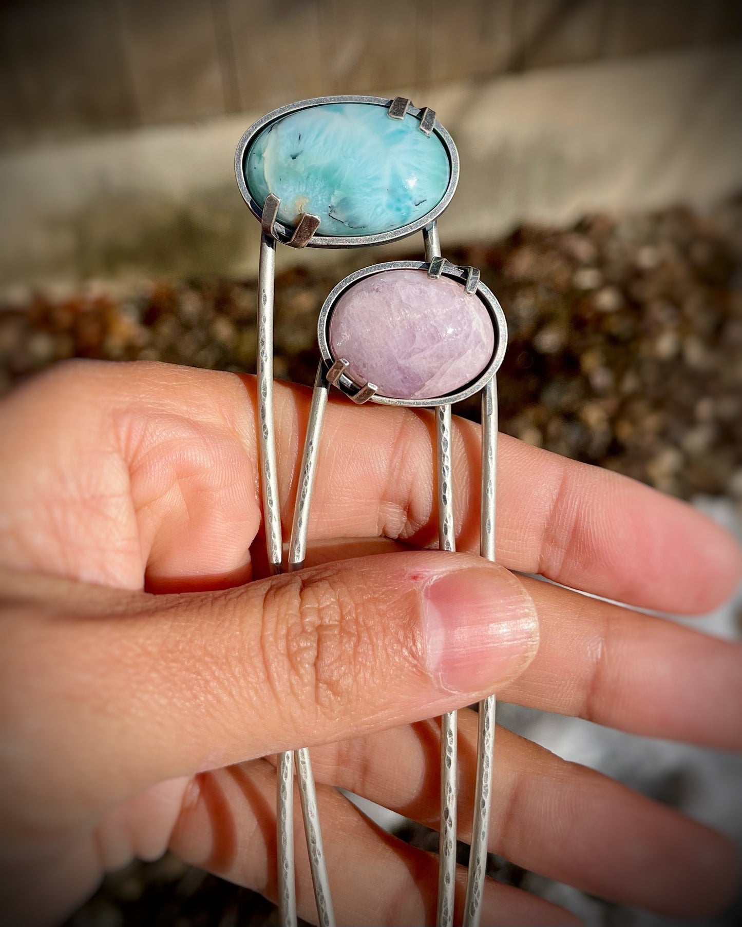 Gemstone Hair Stick – Larimar or Kunzite