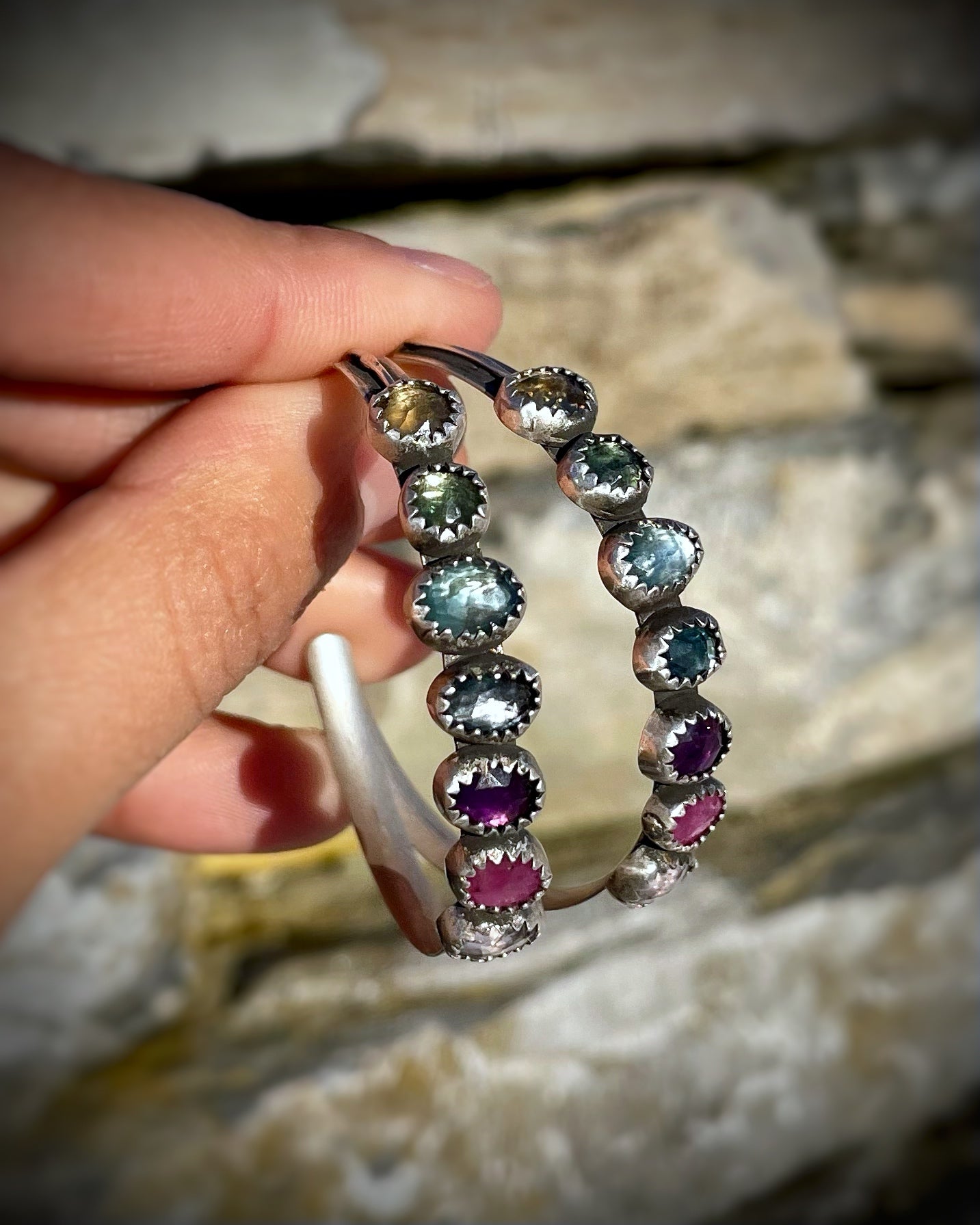 Kelidescope Rainbow Rose-Cut Hoops