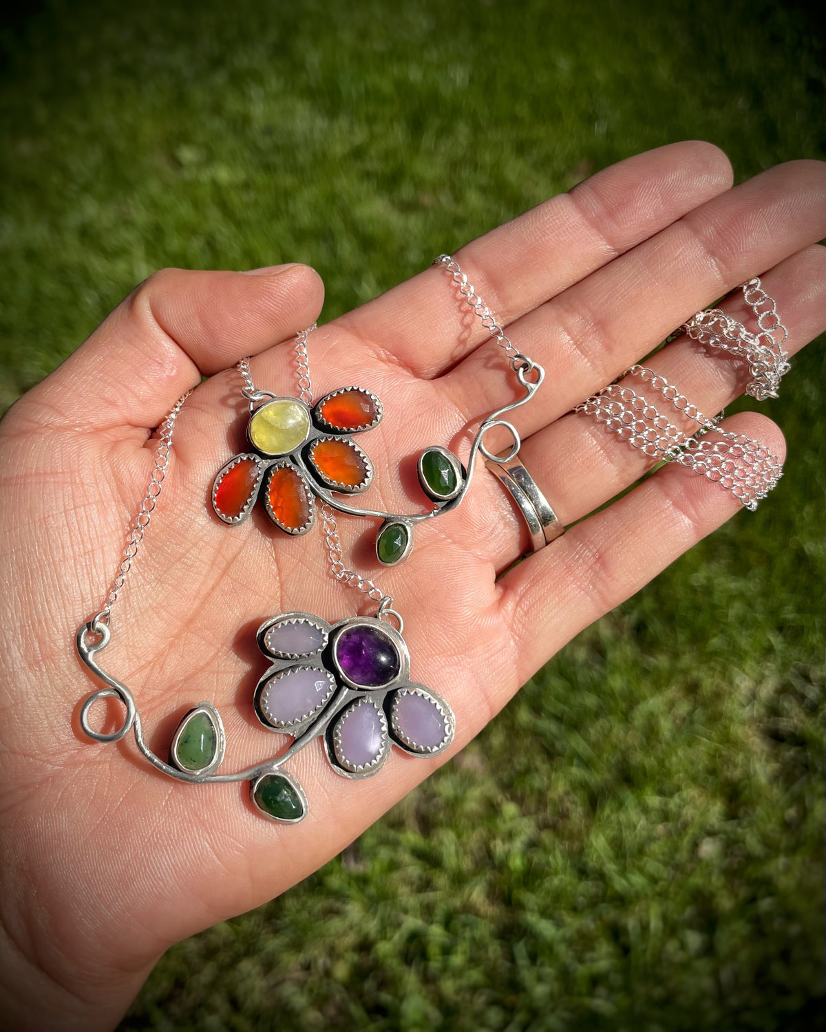 Wilted Flower Gemstone Necklace