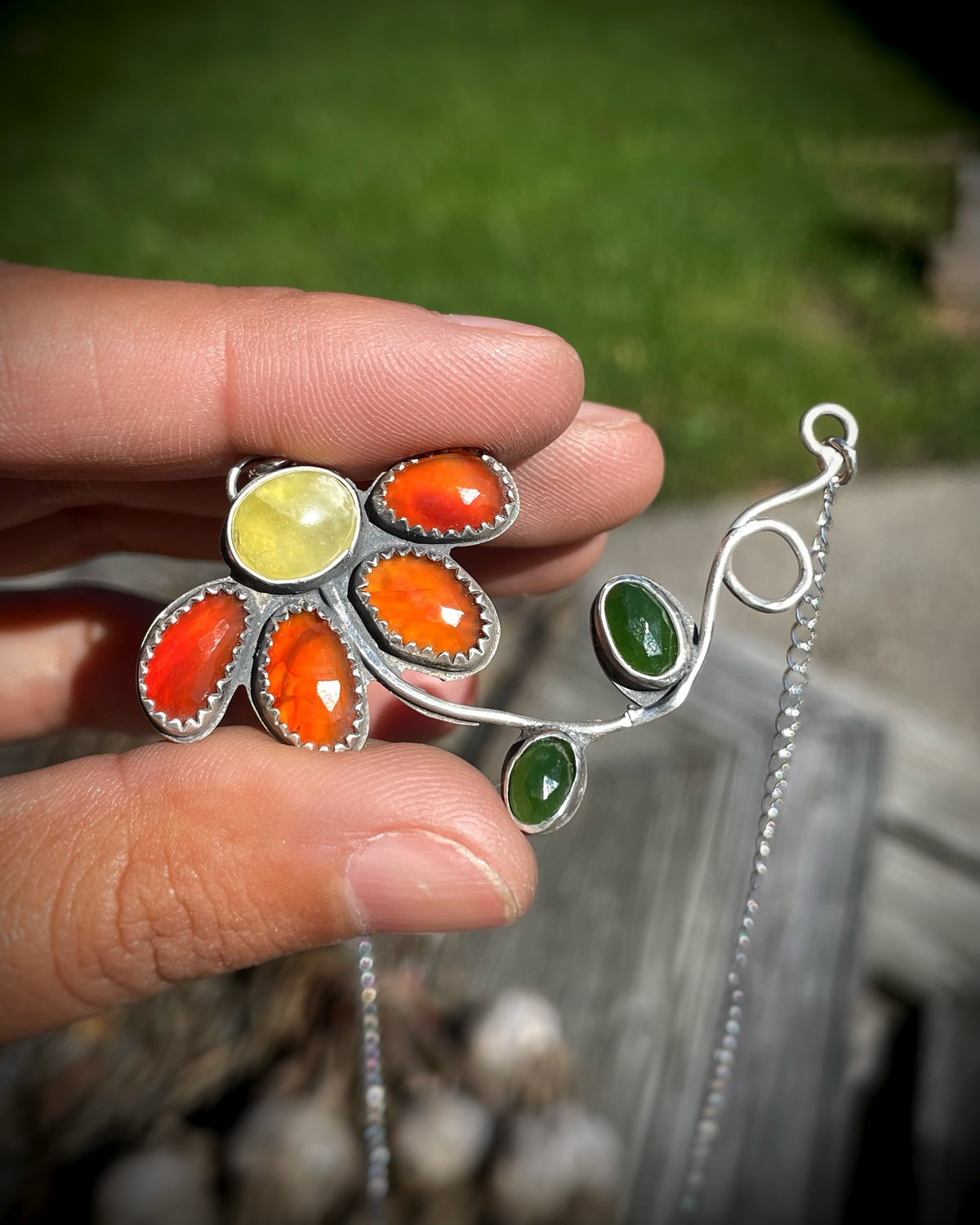 Wilted Flower Gemstone Necklace