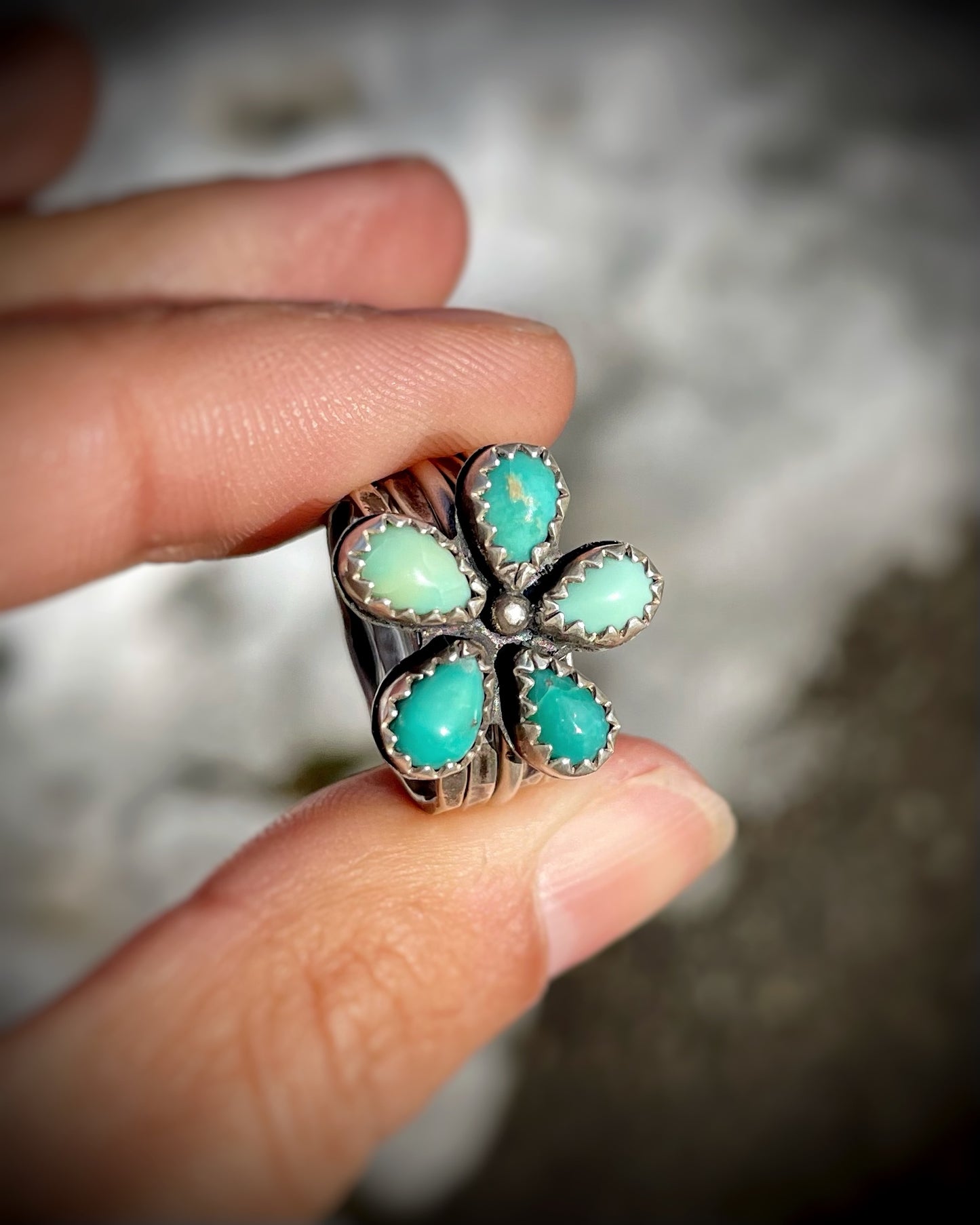Kingman Turquoise Flower Stacker Set