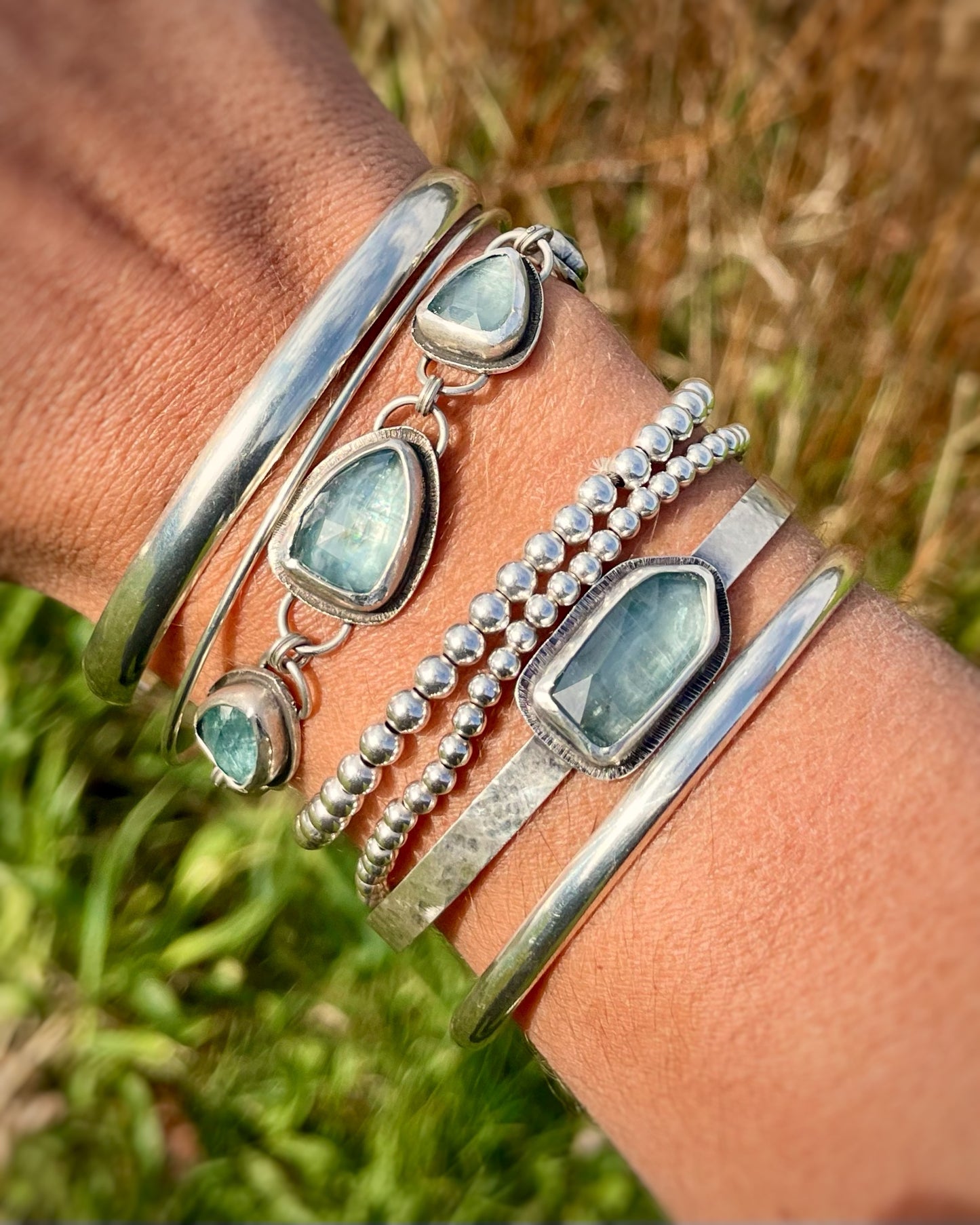 Aqua Kyanite Geometric-Stone Cuff