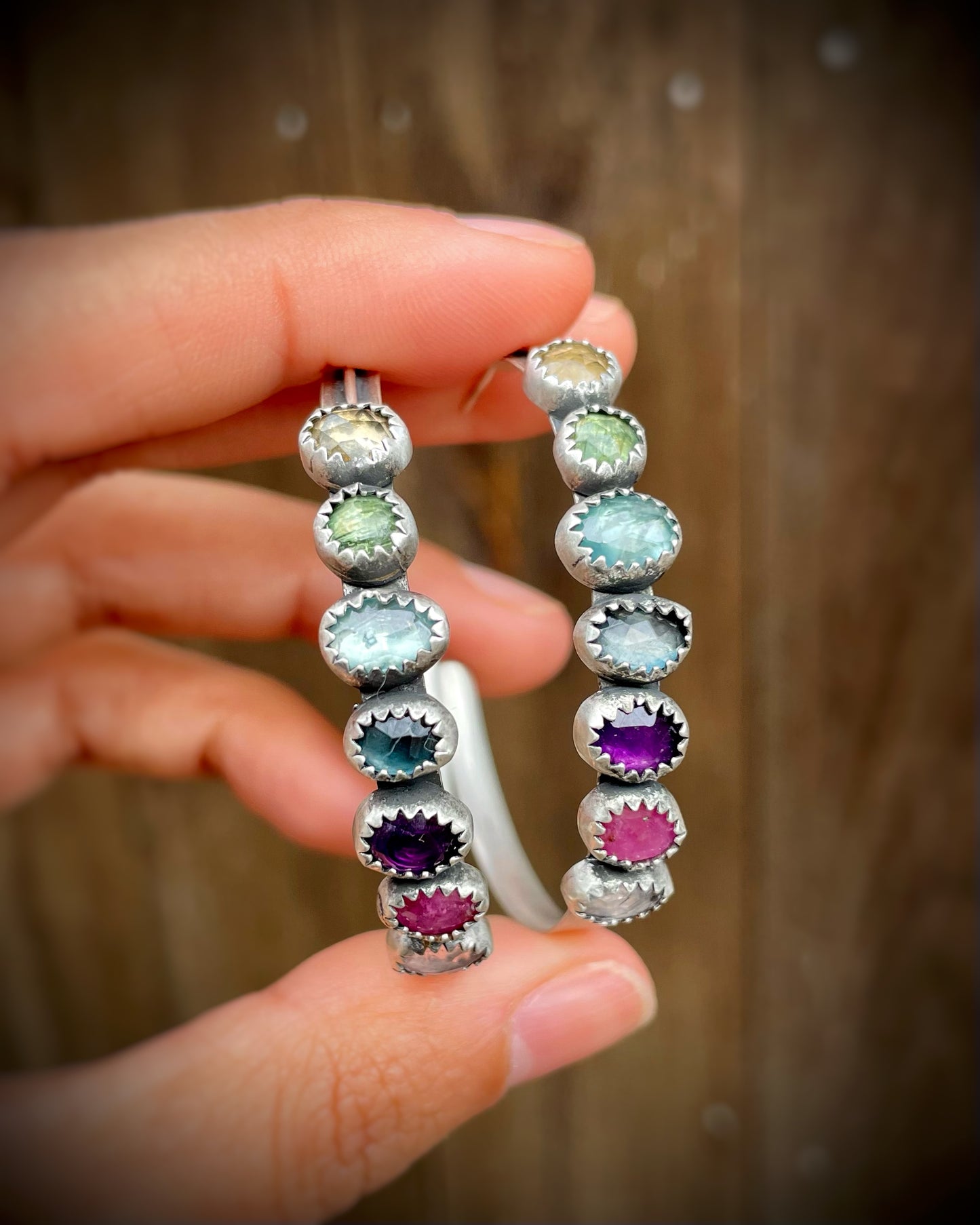 Kelidescope Rainbow Rose-Cut Hoops