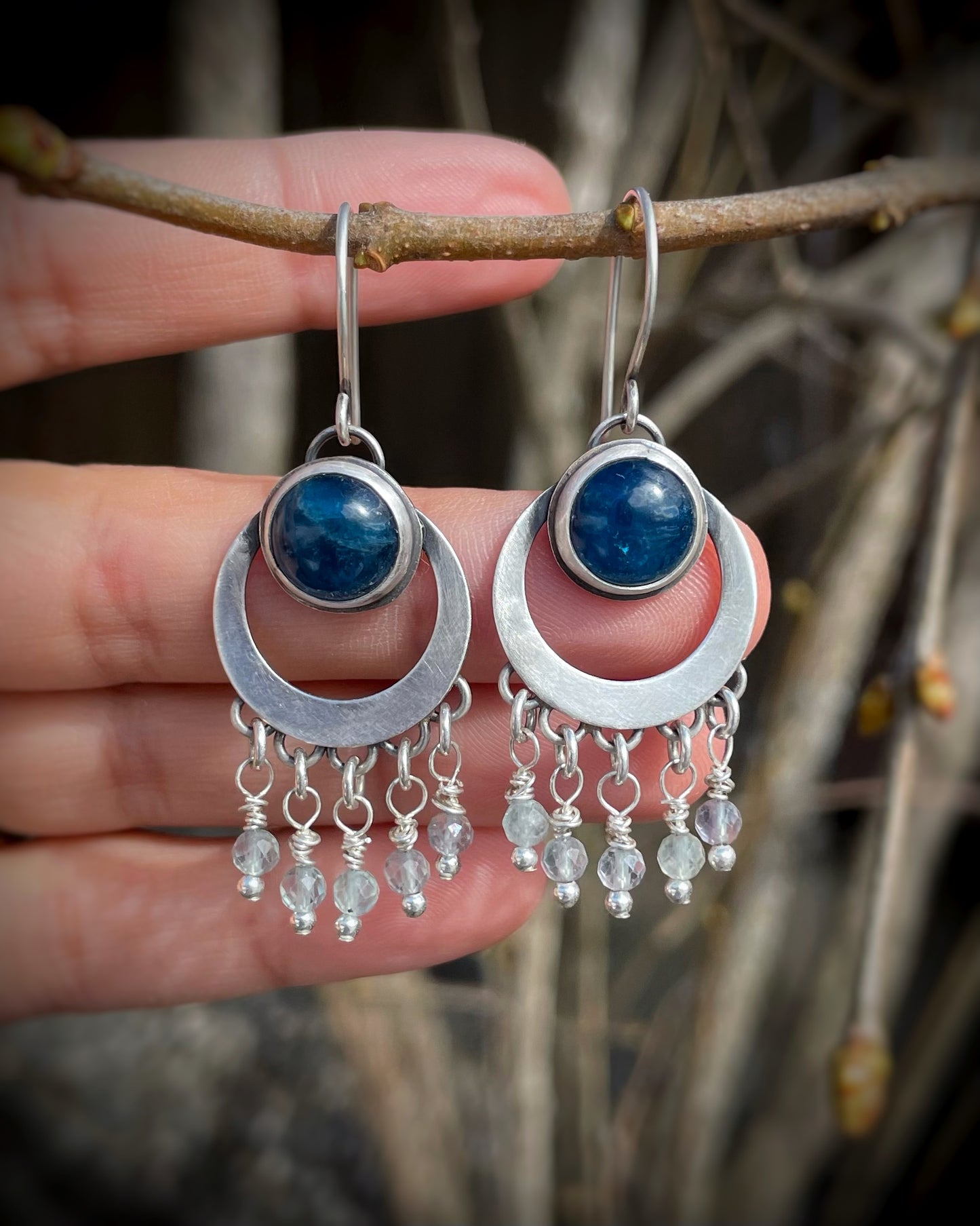 Ocean Blue Apatite & Fluorite Fringe Earrings