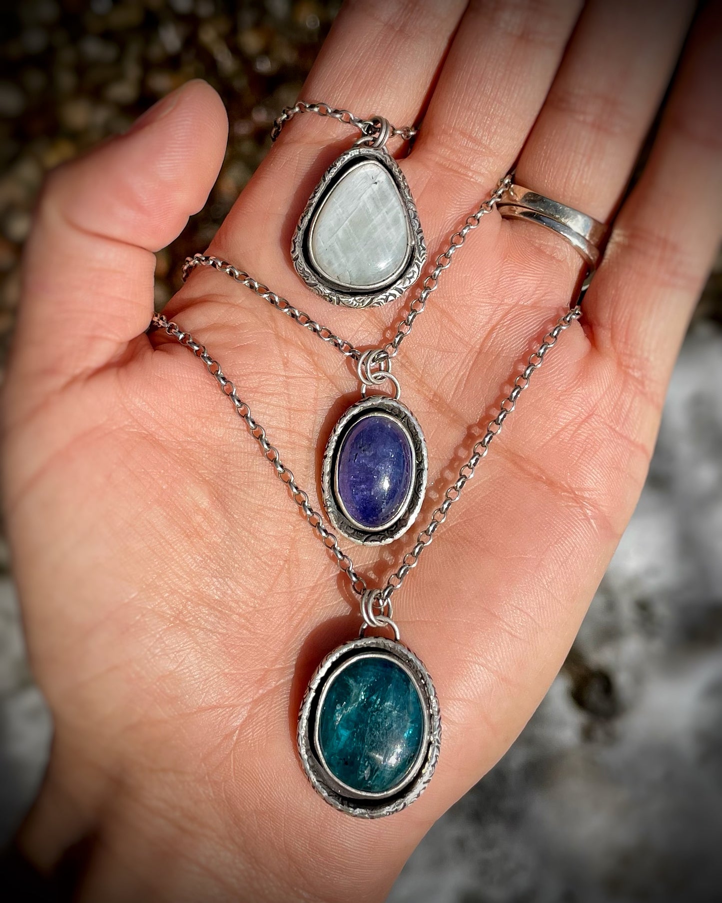 Patterned Border Gemstone Pendants