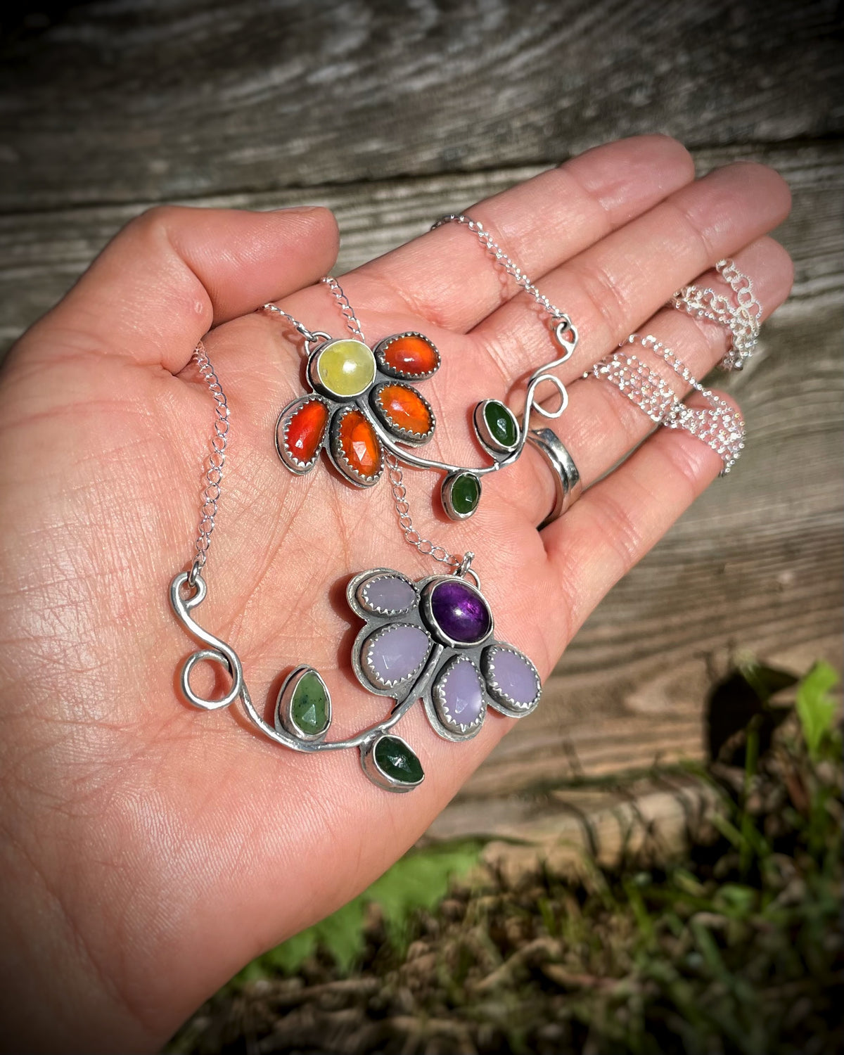Wilted Flower Gemstone Necklace