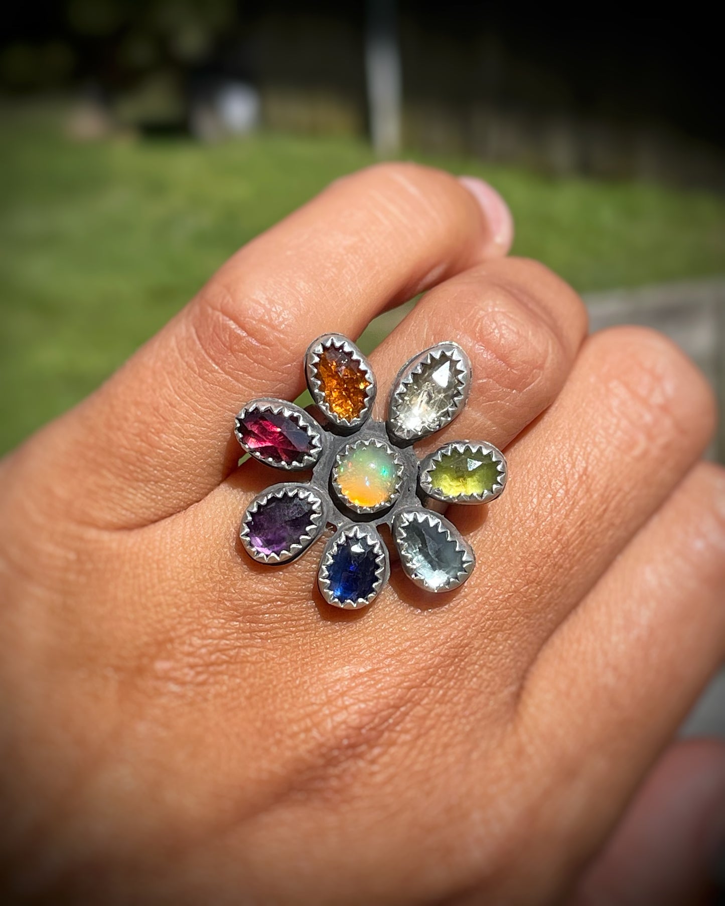 Rainbow Bloom Statement Ring