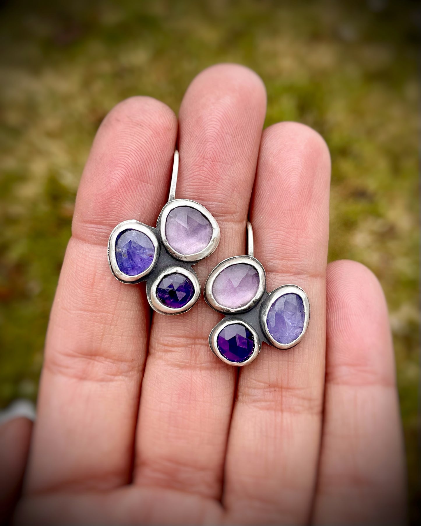 Gemstone Cluster Drop Earrings