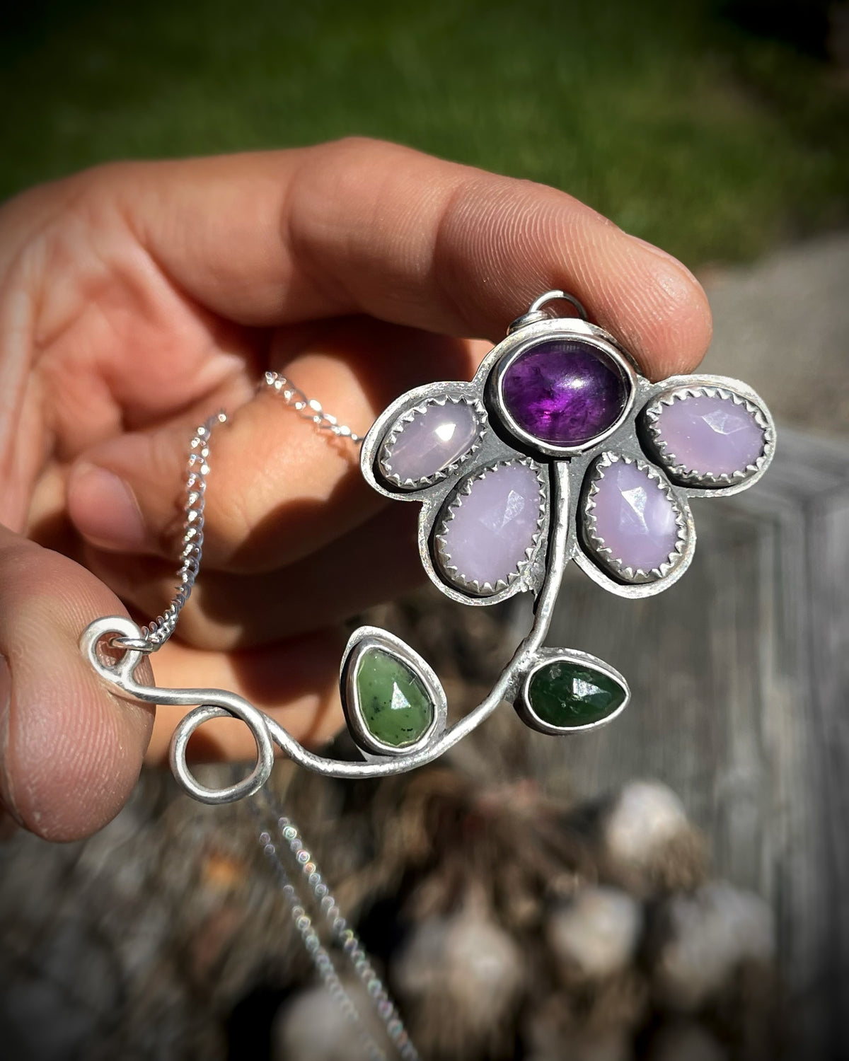 Wilted Flower Gemstone Necklace