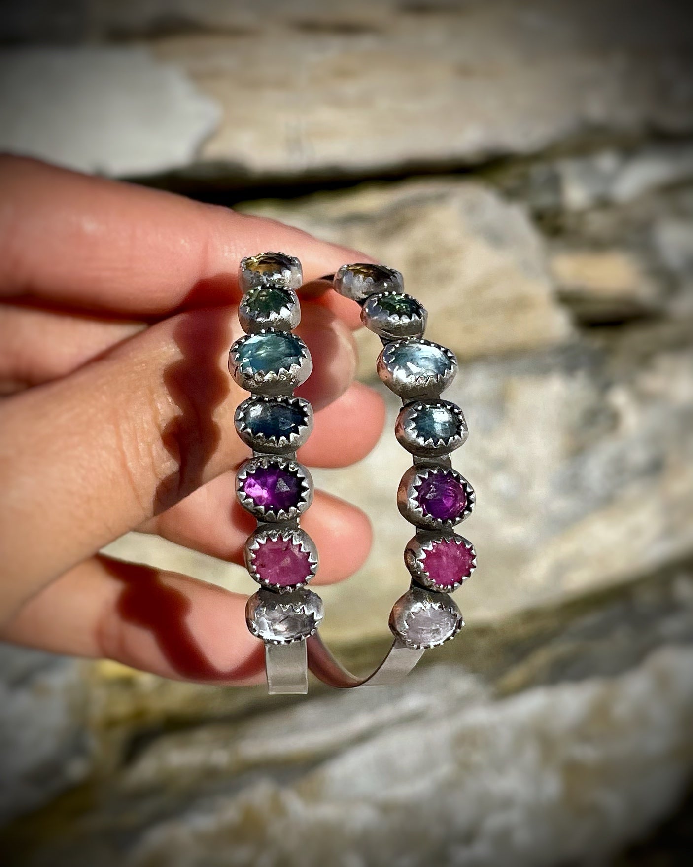Kelidescope Rainbow Rose-Cut Hoops