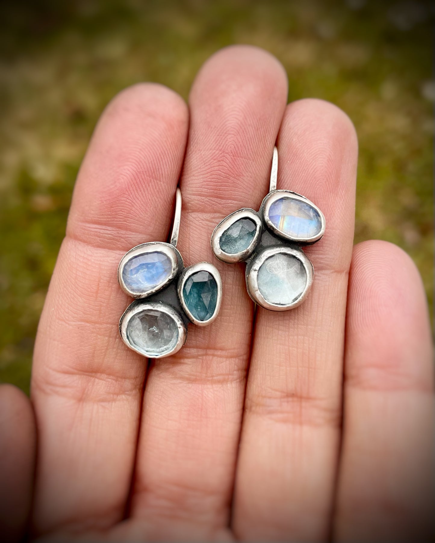 Gemstone Cluster Drop Earrings