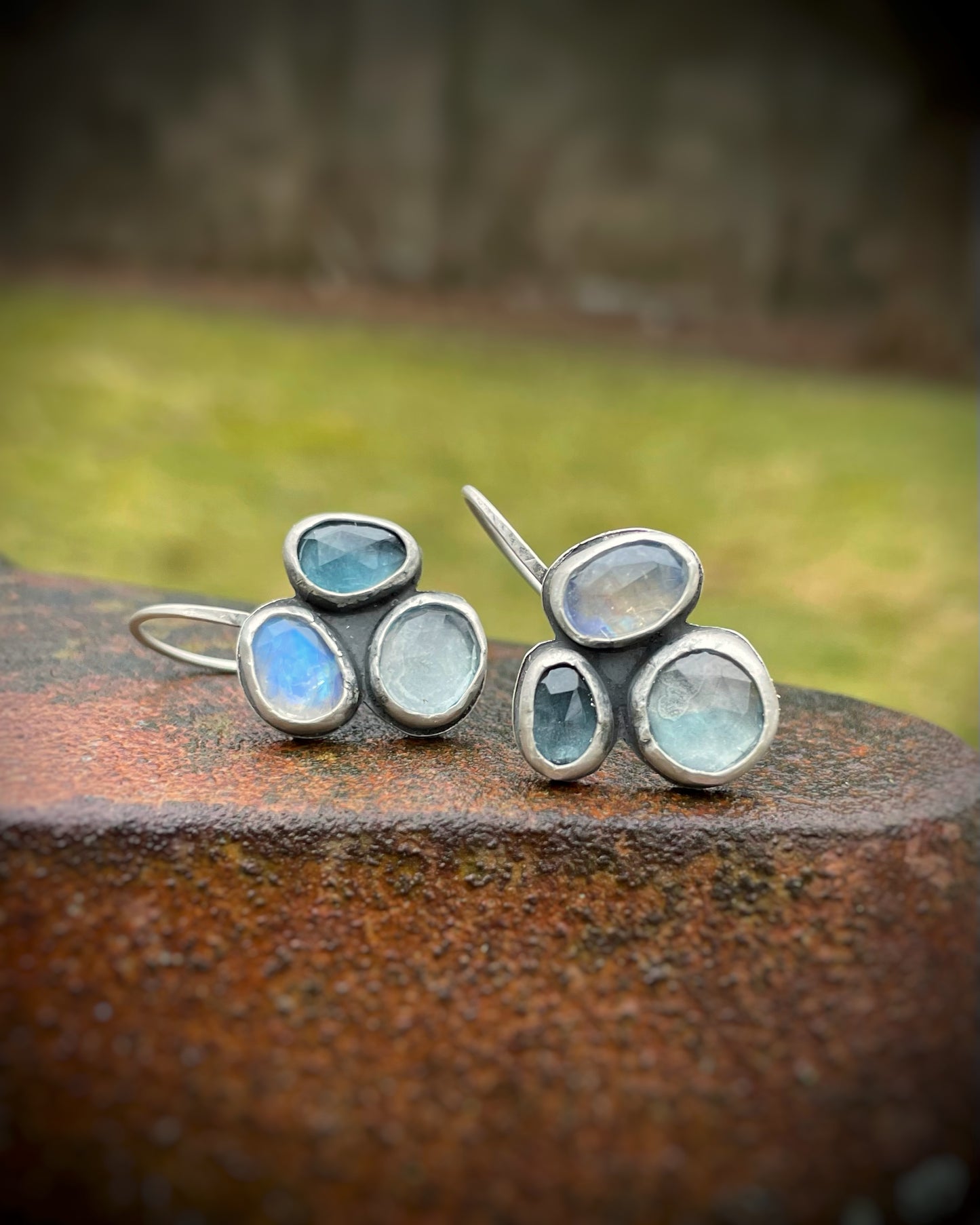 Gemstone Cluster Drop Earrings