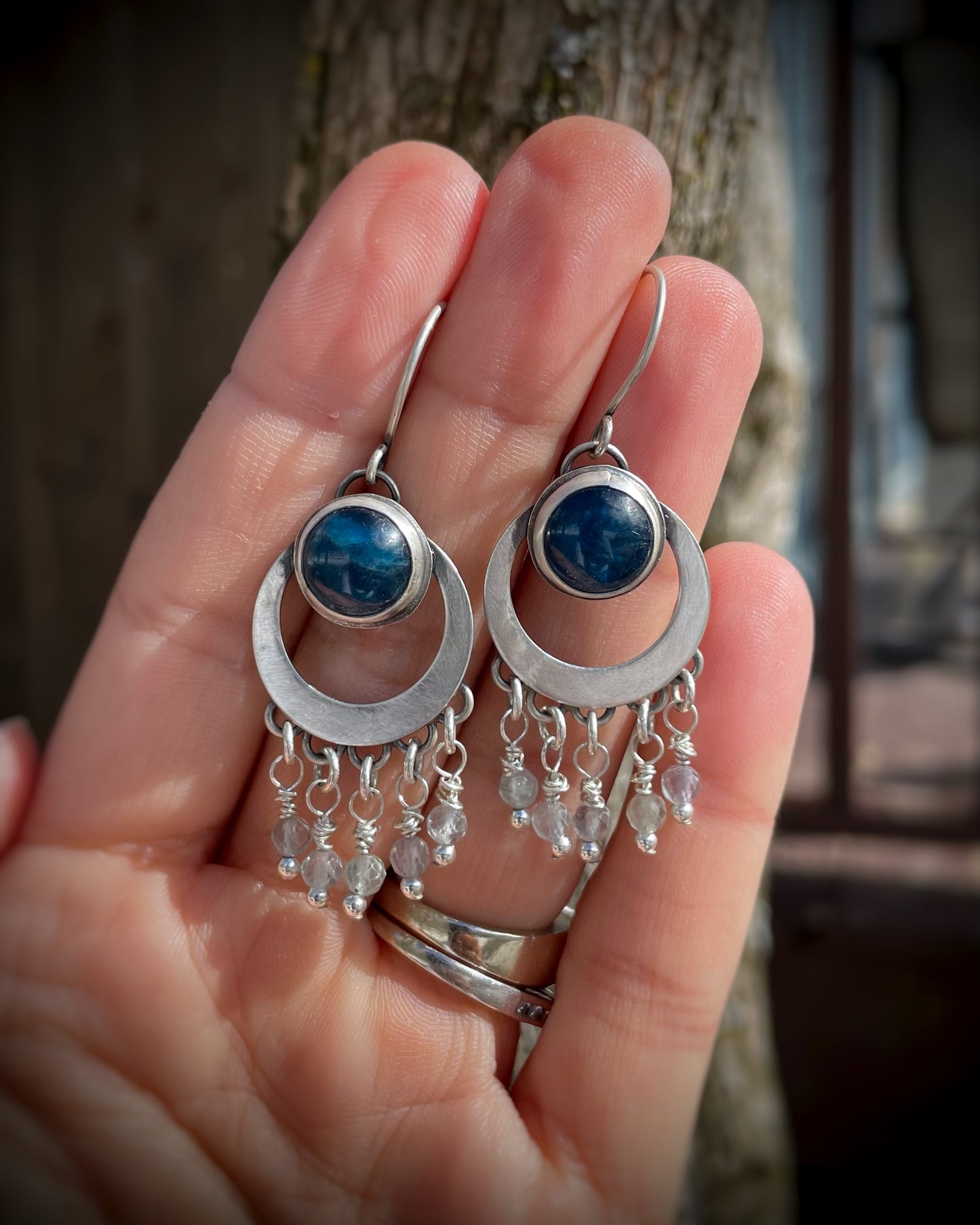 Ocean Blue Apatite & Fluorite Fringe Earrings