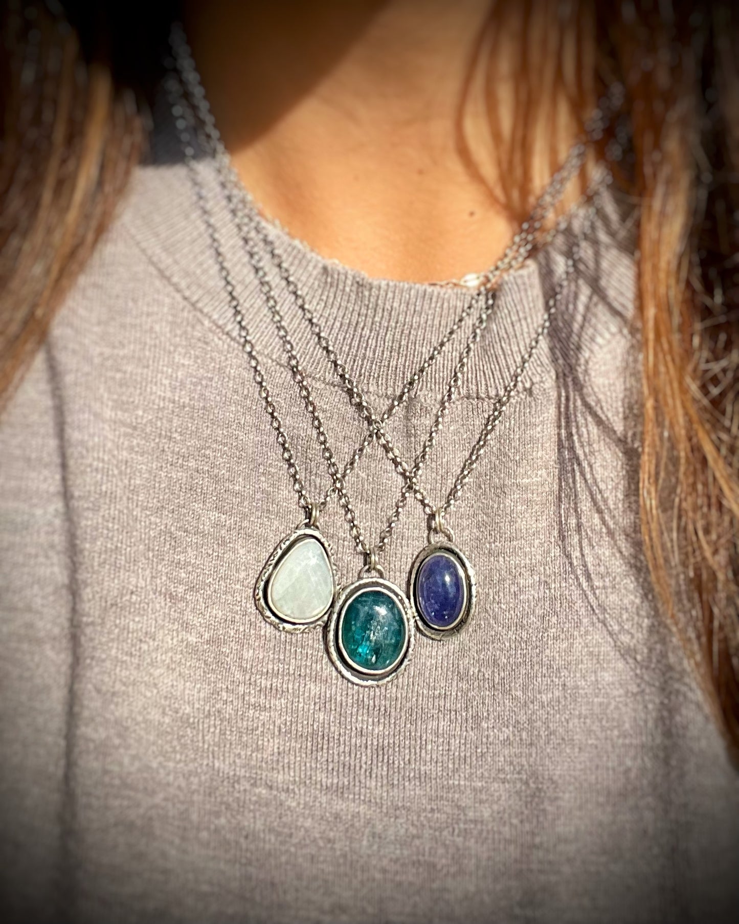Patterned Border Gemstone Pendants